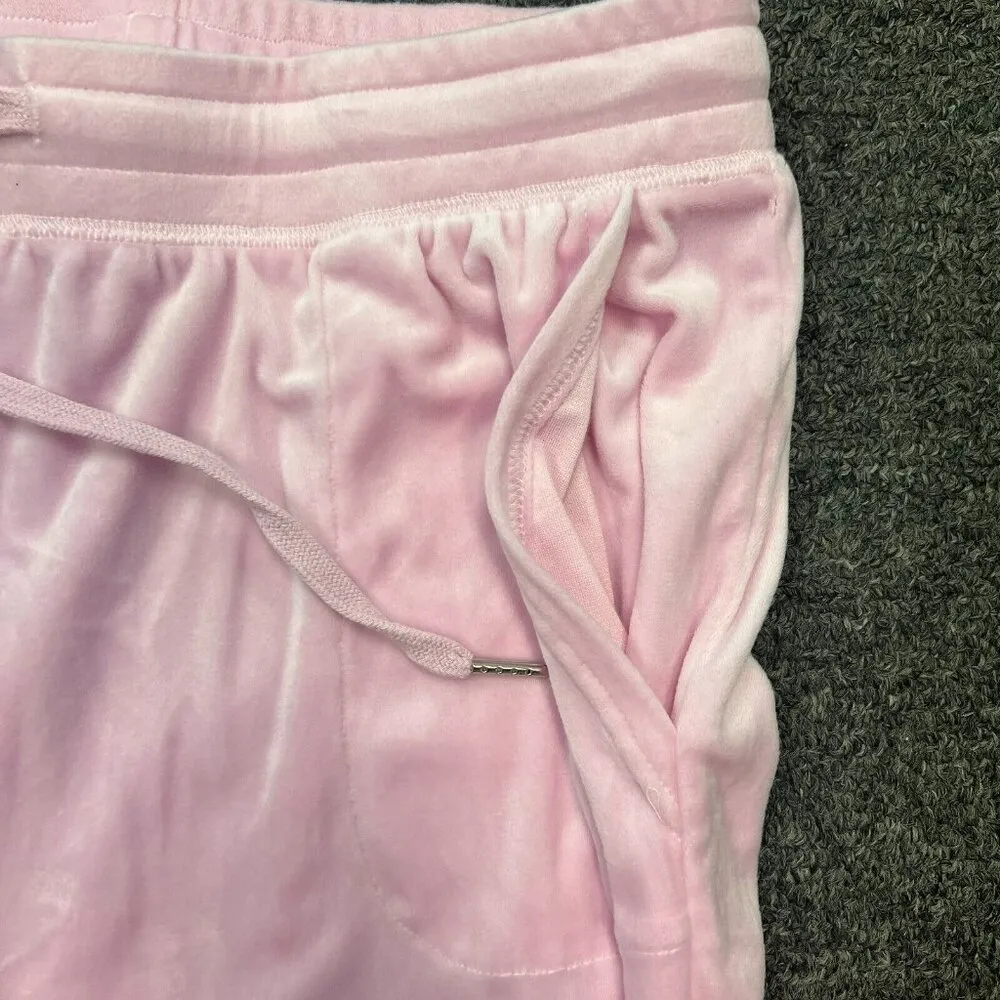 Juicy Couture Womens Pink Big Bling Rhinestone Drawstring Velour Joggers US Sz L - Image 7