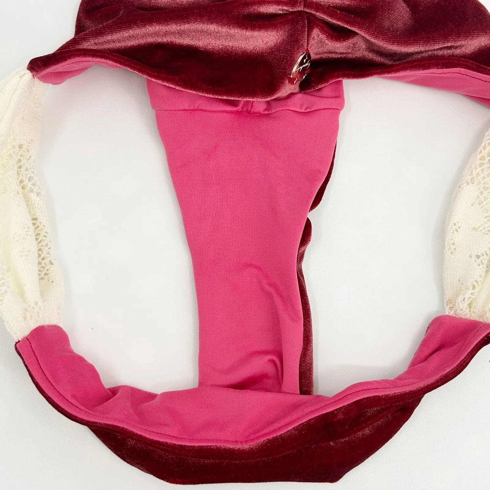 Cynababy Womens Velvet Crochet Lace Trim Bikini Bottoms Size M ASO Hannah Davis Red Size M - Image 7