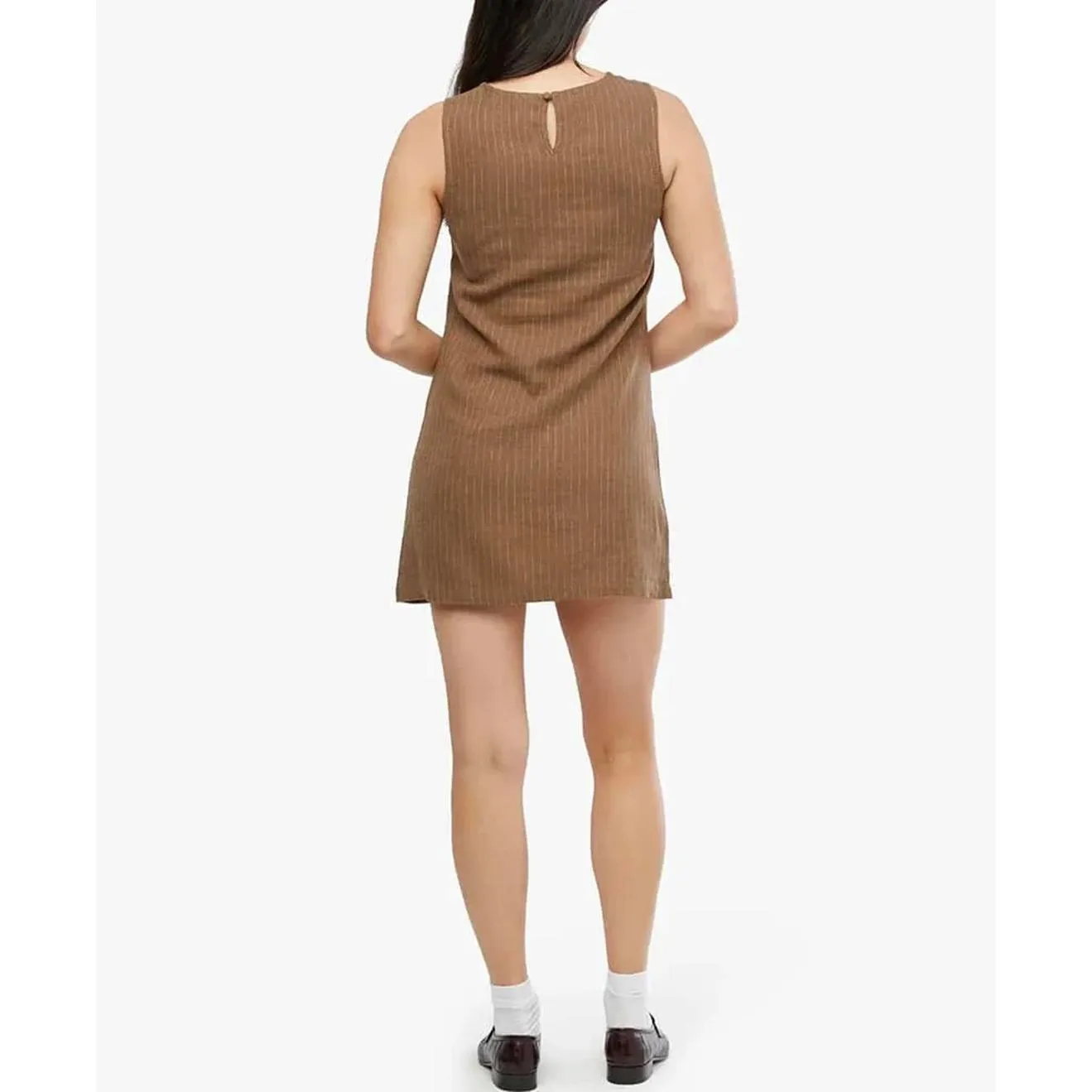 WeWoreWhat Stripe Linen Blend A-Line Muscle Mini Dress Brown NWT XS - Image 2