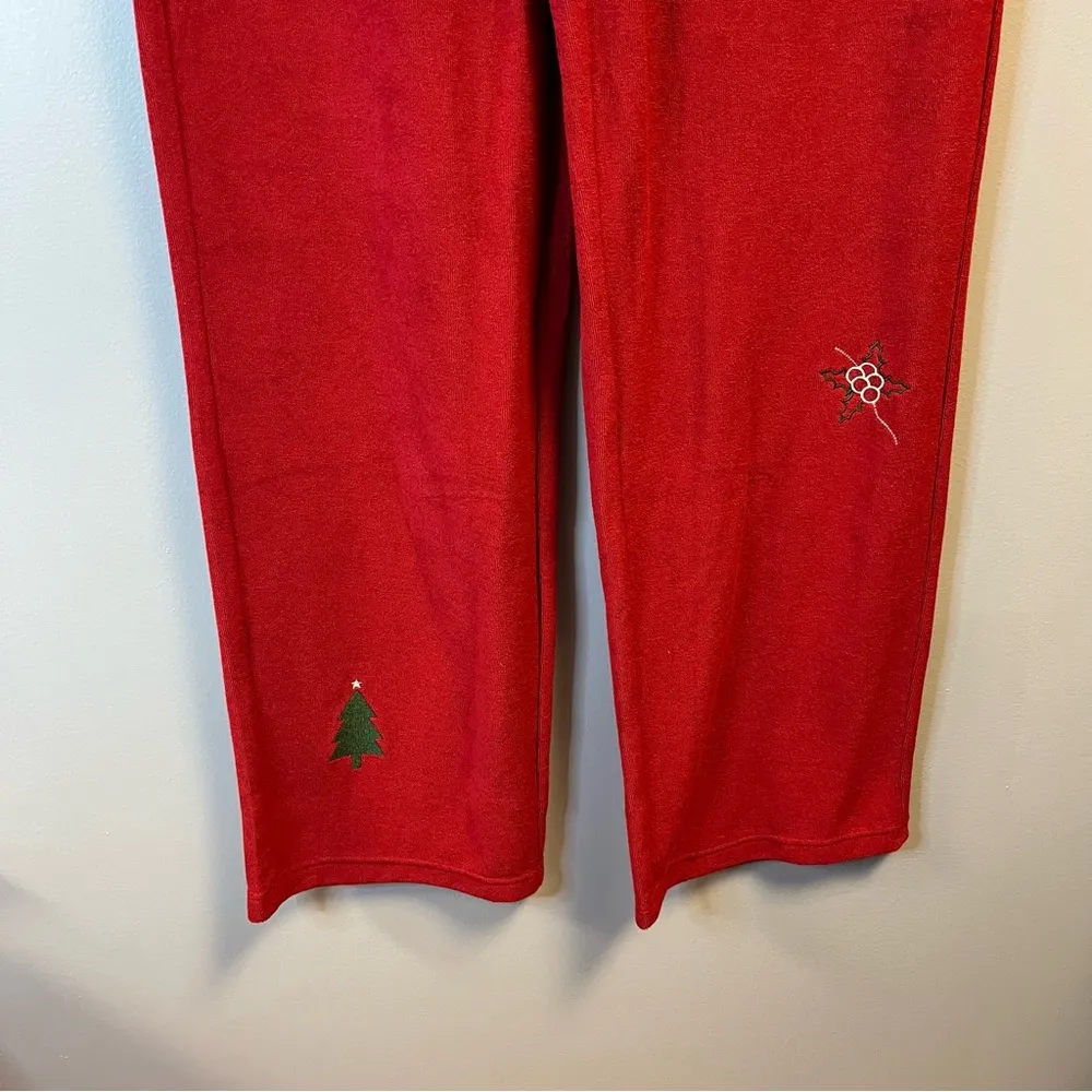 Voight Pajama Pants Red Holiday Wide Leg Terry Embroidered PJ Pants Sz M NWT Size M - Image 12