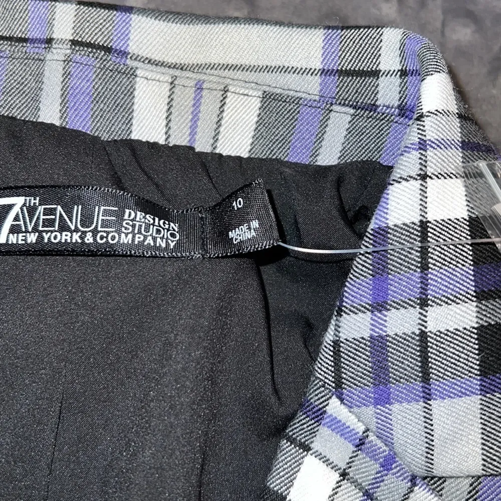 NY&C size 10 one button blazer plaid print shoulder pads 3 buttons on arm NWT Purple - Image 4