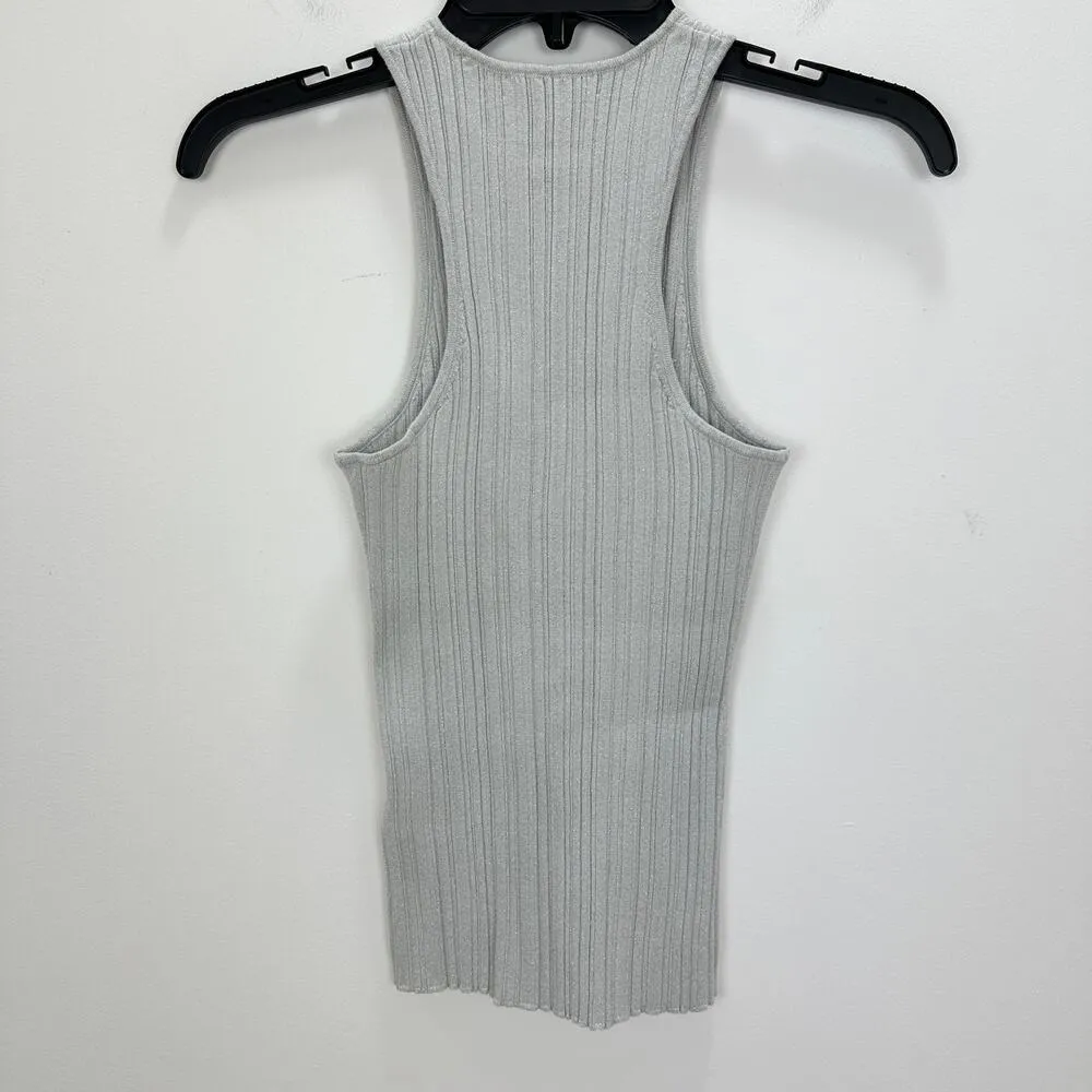 Madewell The Signature Shimmer Knit Cutaway Sweater Tank Ribbed Gray XS NWT - Image 11