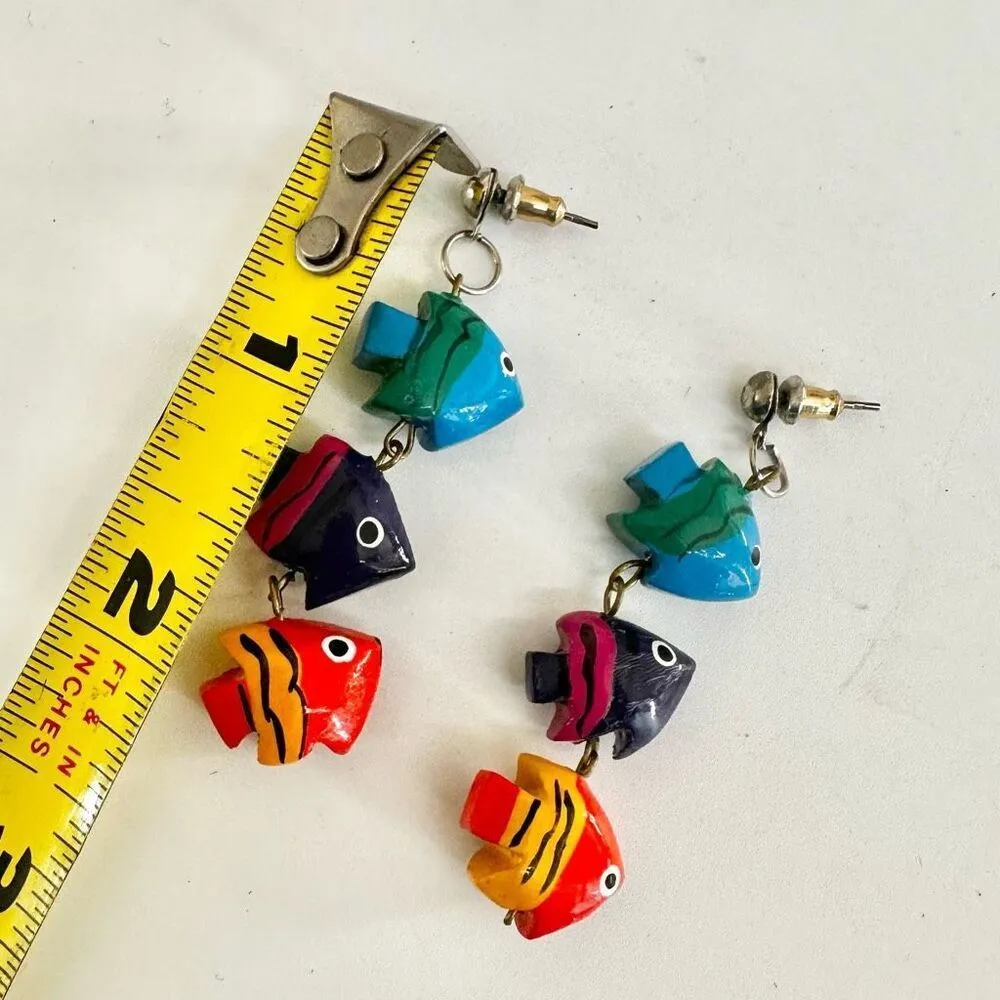 Colorful wood fish drop earrings - Image 5