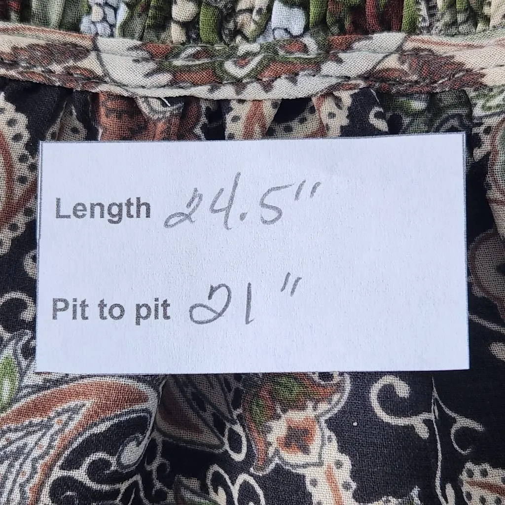 Carolina Belle Paisley Blouse with Ruffle Accents Size Large Boho Smocked Blouse - Image 9