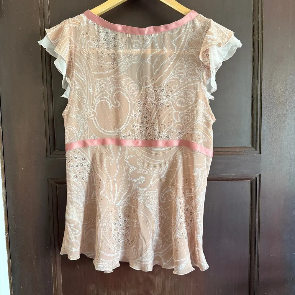 AS KNOW AS DE BASE | Petal pink paisley Y2K Flutter sleeve Top | Small Japanese - Image 2