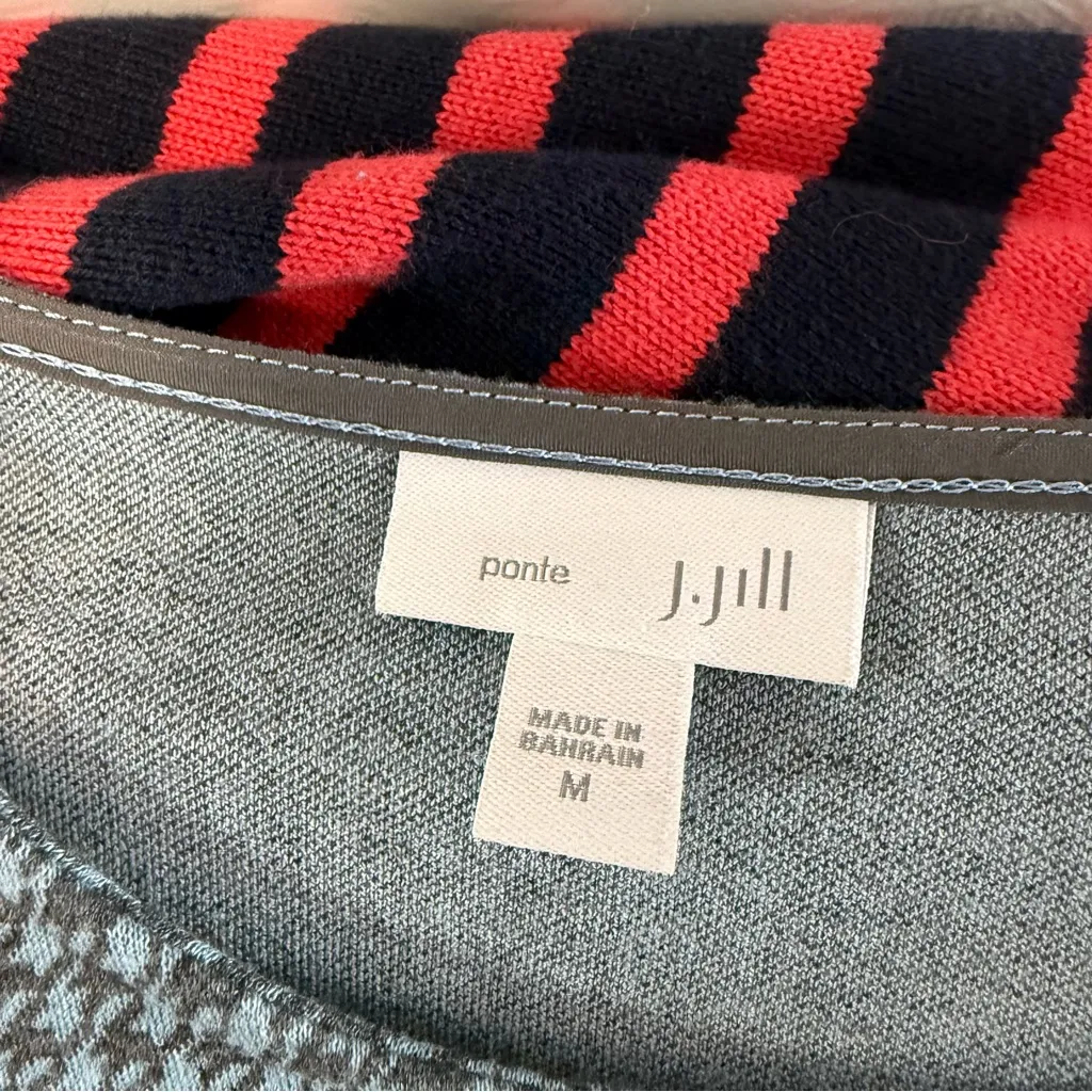 J. Jill Ponte Knit Shirt 3/4 Sleeves Houndstooth Brown Blue Scoop Neck Blouse M Size M - Image 6