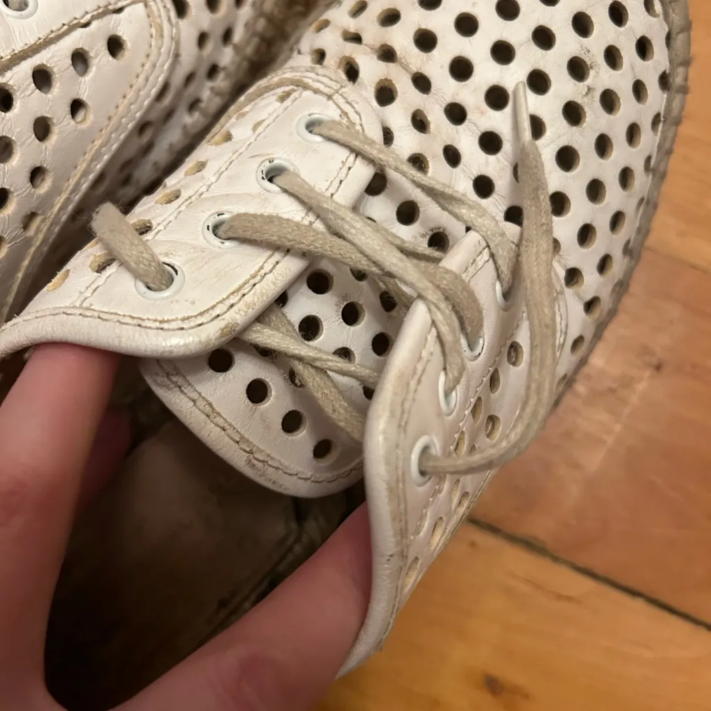 Loeffler Randall Alfie Perforated Leather Platform Espadrille Sneakers White 37 - Image 4