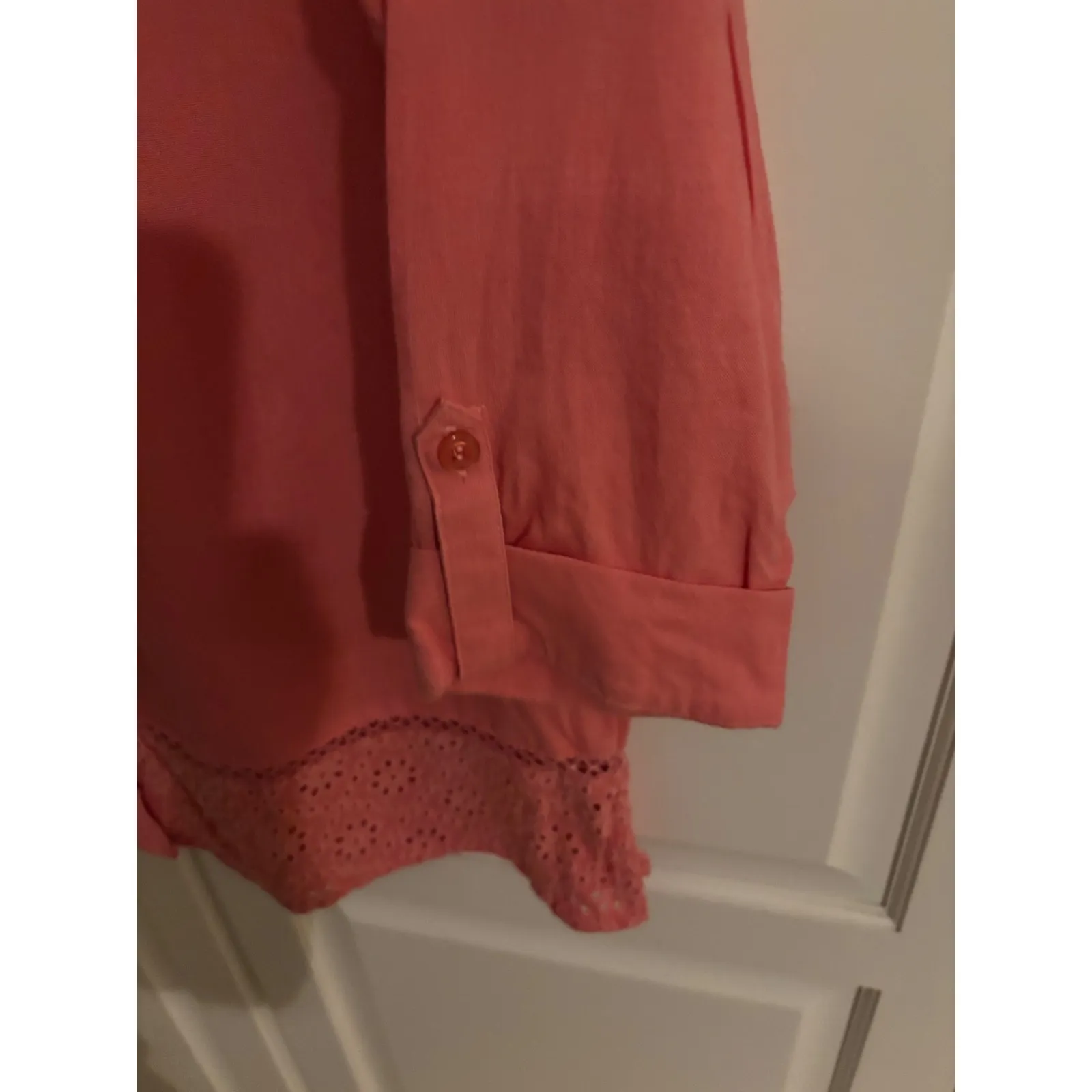 Coral Bay Petite Womens PM Pink 3/4 Sleeve Button Down Eyelet Blouse Top - Image 5