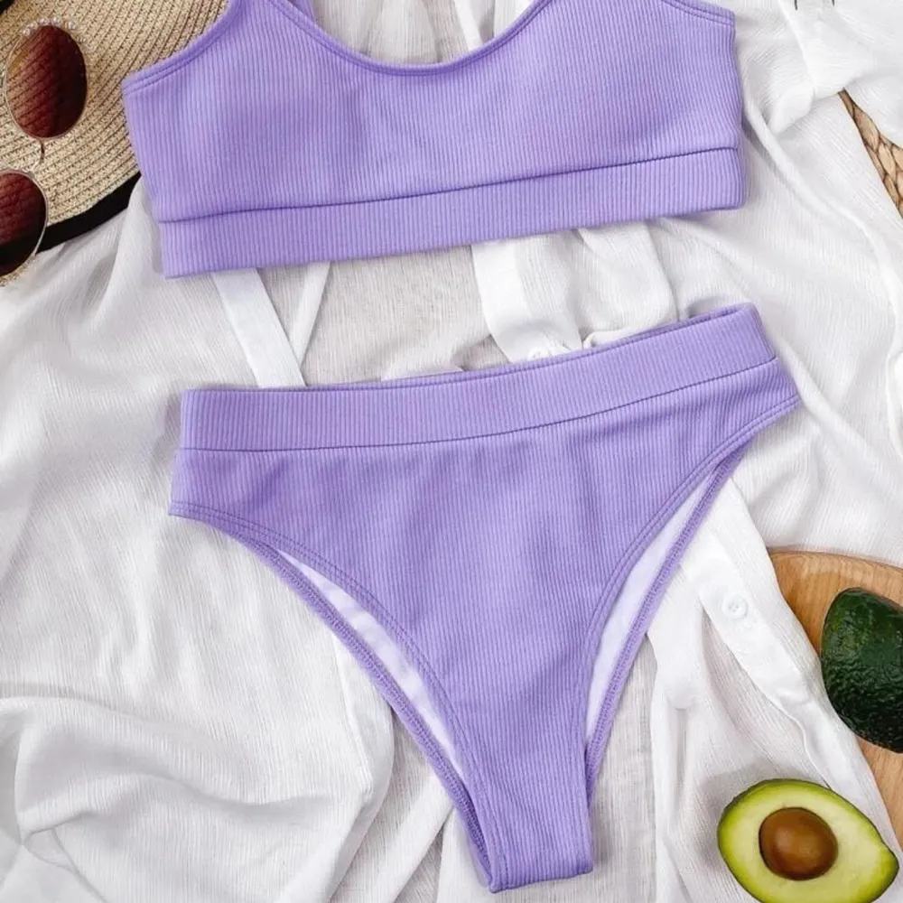 Purple ribbed high waisted bikini Size L - Image 5