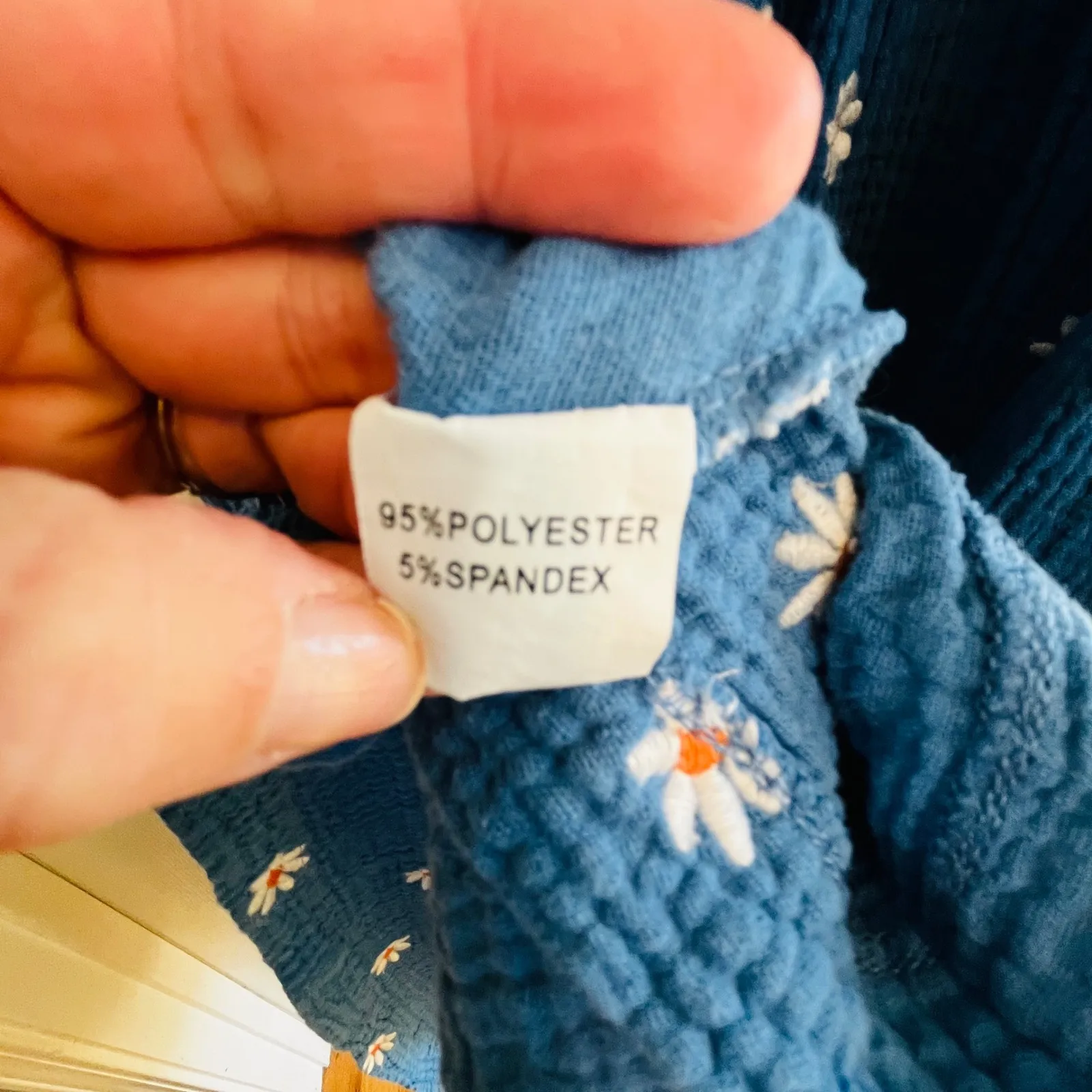 Blue Daisy Smocked Maxi Dress Square Neck Puff Sleeve Tiered Midi Boho Cottage Size M - Image 7