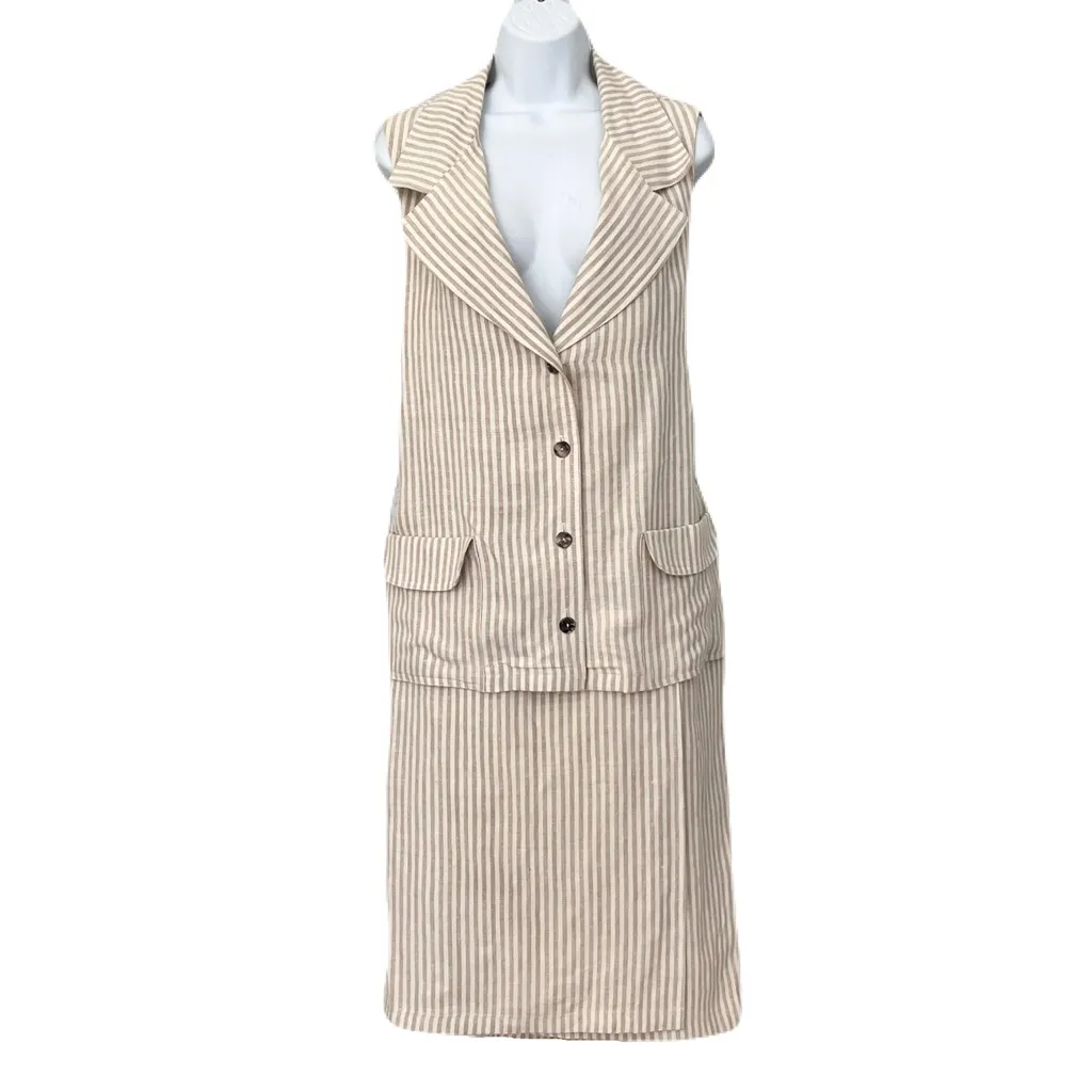 Vintage AP Collection 100% Linen Beige Striped 2 - Image 2