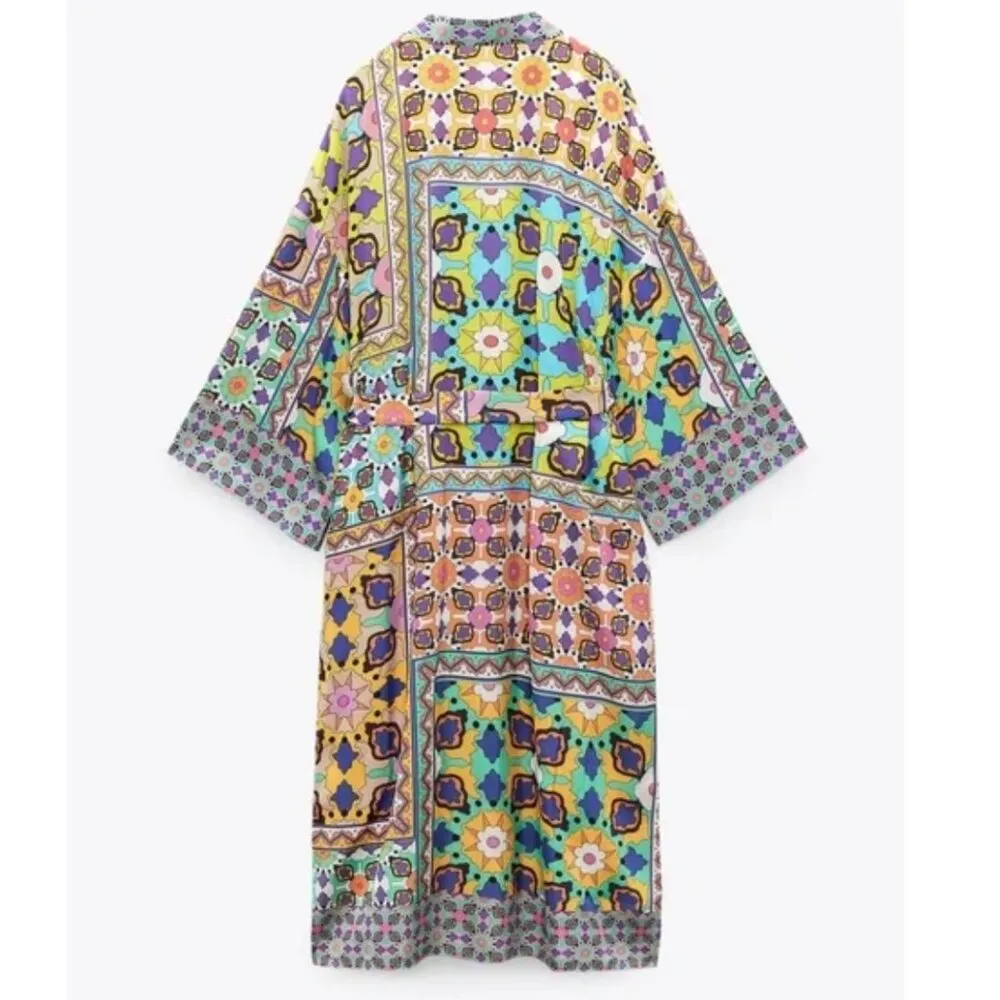 NWT ZARA  Kimono Dress Satin Multicolor Vibrant Geometric print BloggersFave - Image 8