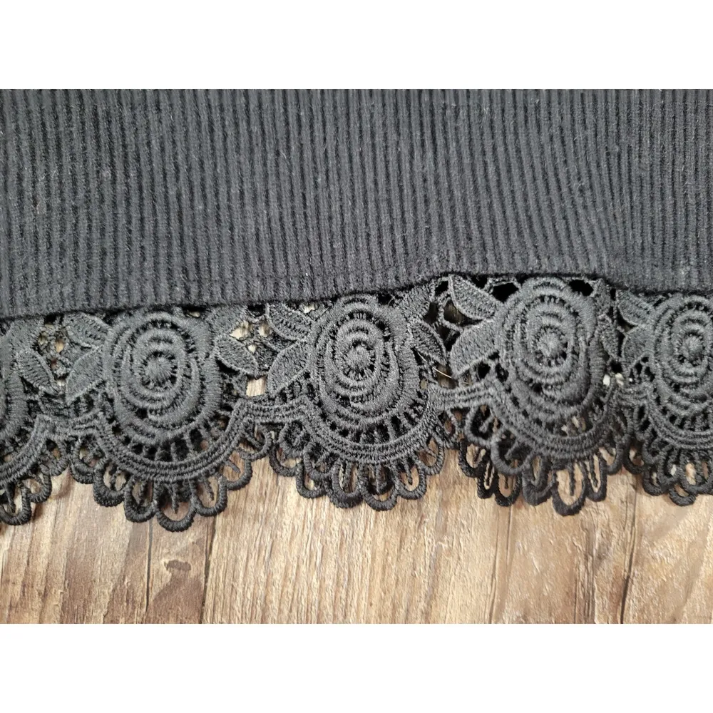 Chico's Black Lace Trim Oversized Sweater S/M Top Blouse Pullover V Neck - Image 2