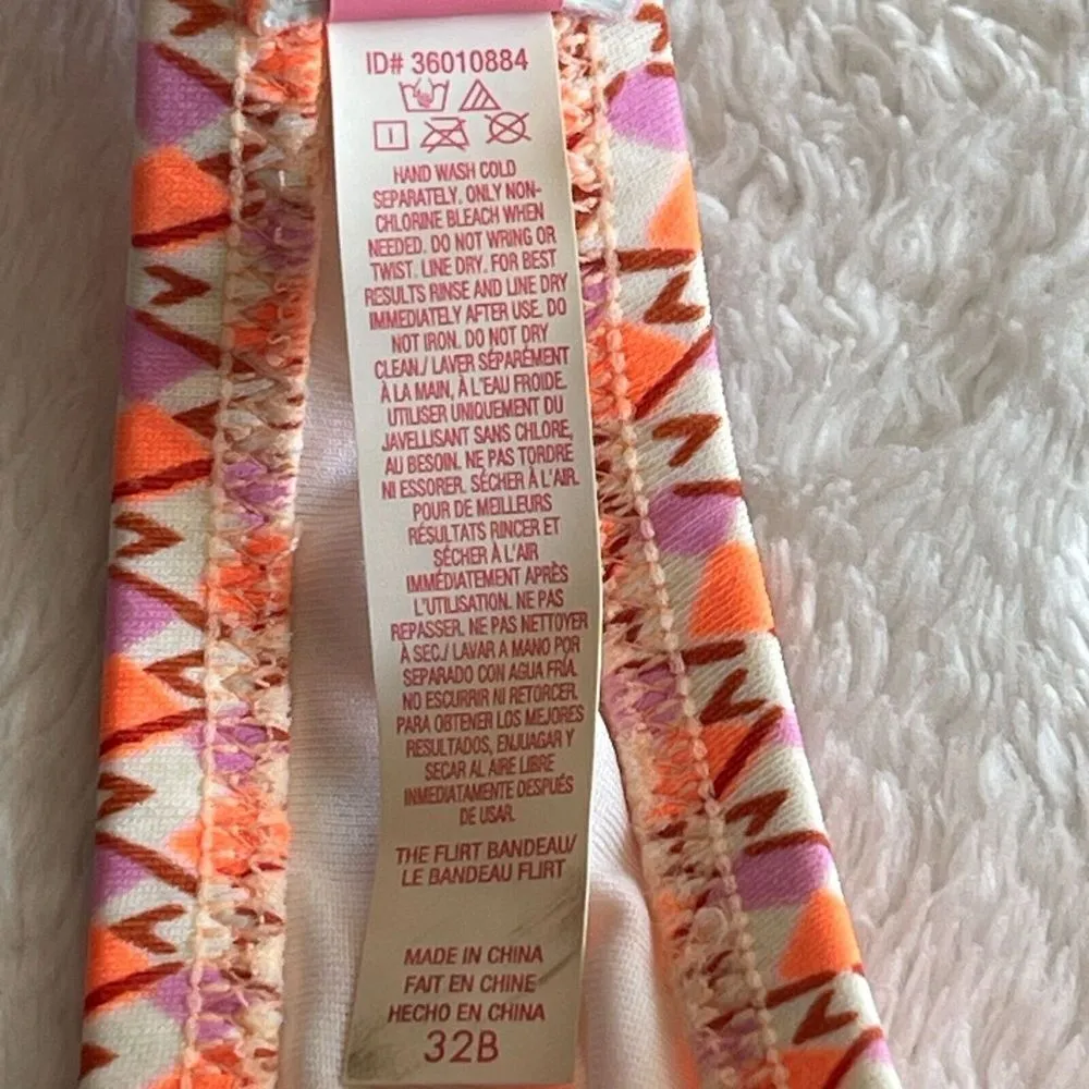 Victorias Secret Bandeau Bikini Top Size 32B Pink Geo Paisley Strapless Swimwear - Image 8