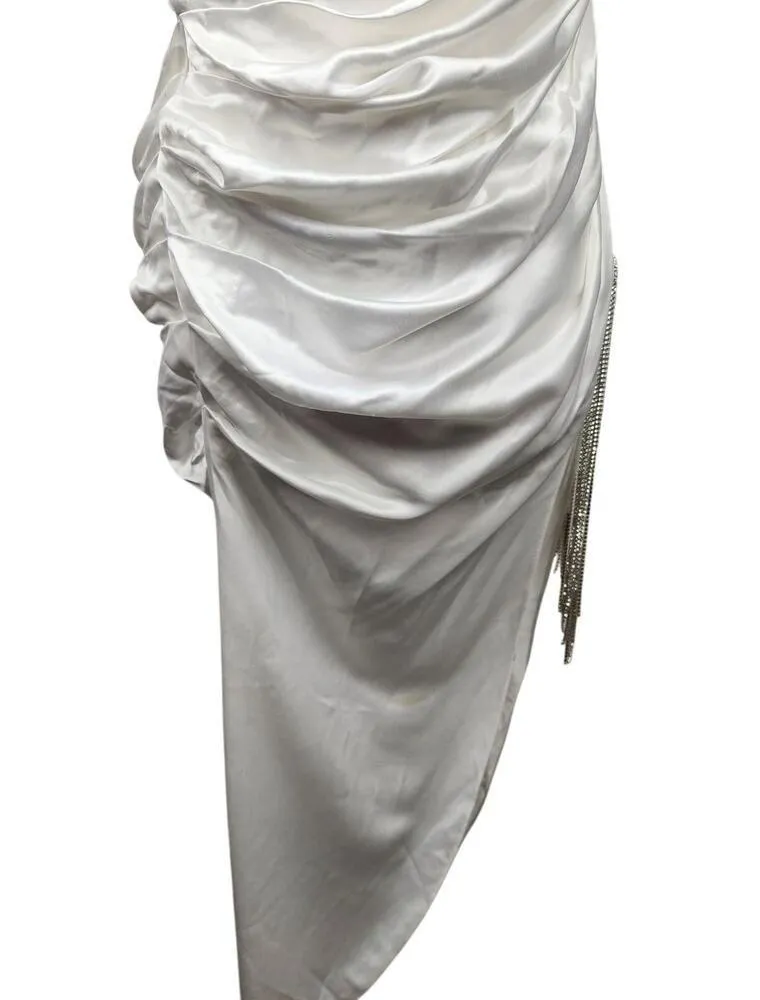 Retrofete White Strapless Asymmetrical Rhinestone Dress Size XS - Image 2