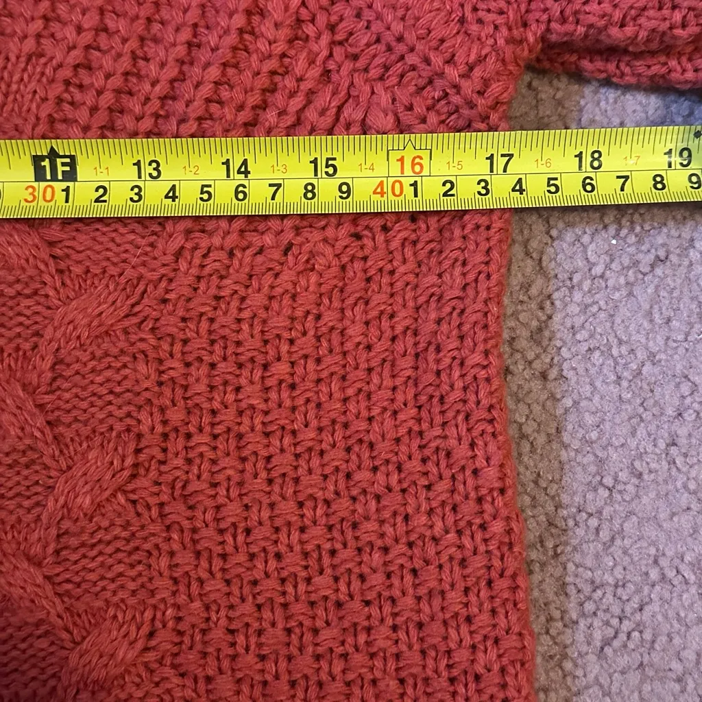 Chunky Knit Fisherman Wool Blend Anthropologie Chloe Oliver Orange Size Small - Image 5