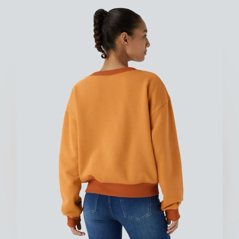 Halara Round Neck Long Sleeve Orange Fleece Casual crewneck Sweatshirt - Image 3