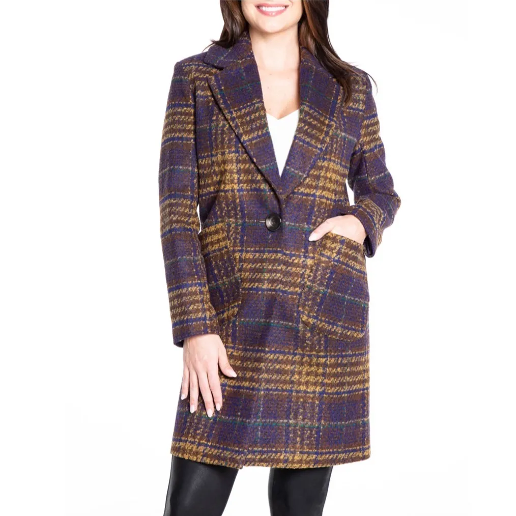 NWT  Kensie Women's Long Plaid Houndstooth Coat with Patch Pockets Woolblend - Image 3