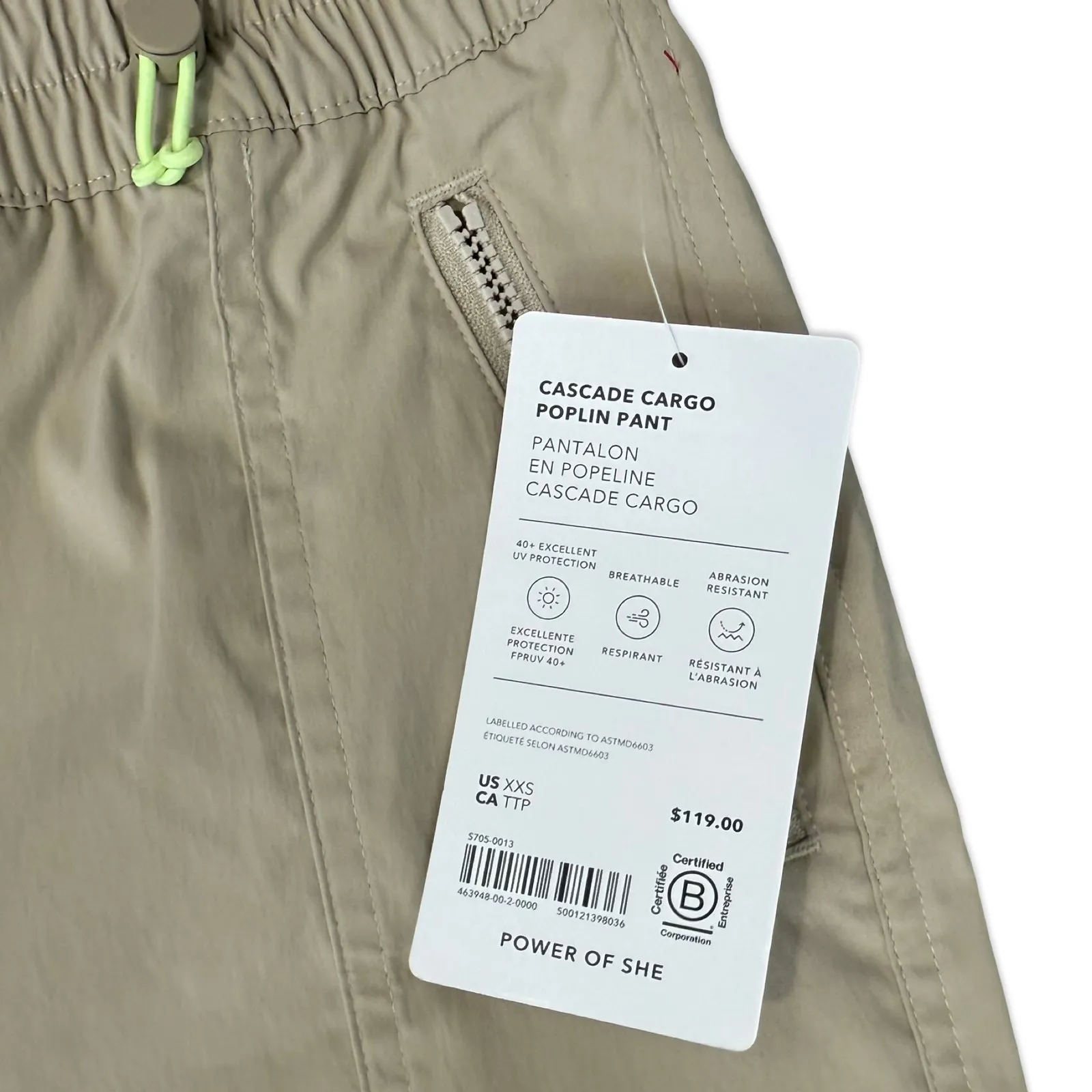 Athleta Beige Khaki Cascade High Rise Cargo Poplin Pants size XXS 2XS NEW Tags - Image 7