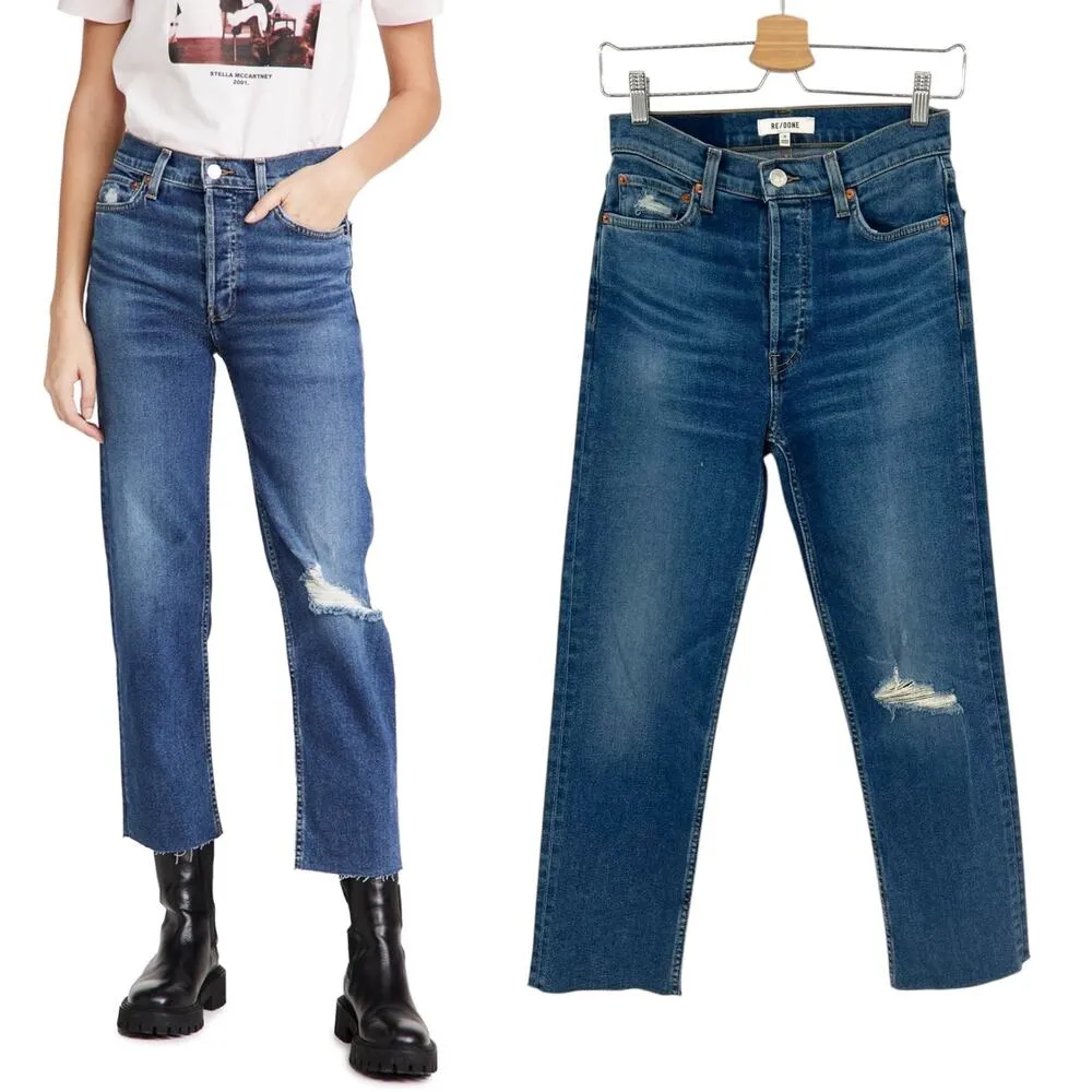 RE/DONE 70s Stove Pipe Jeans Worn True Indigo Blue Denim Size 26 - Image 2