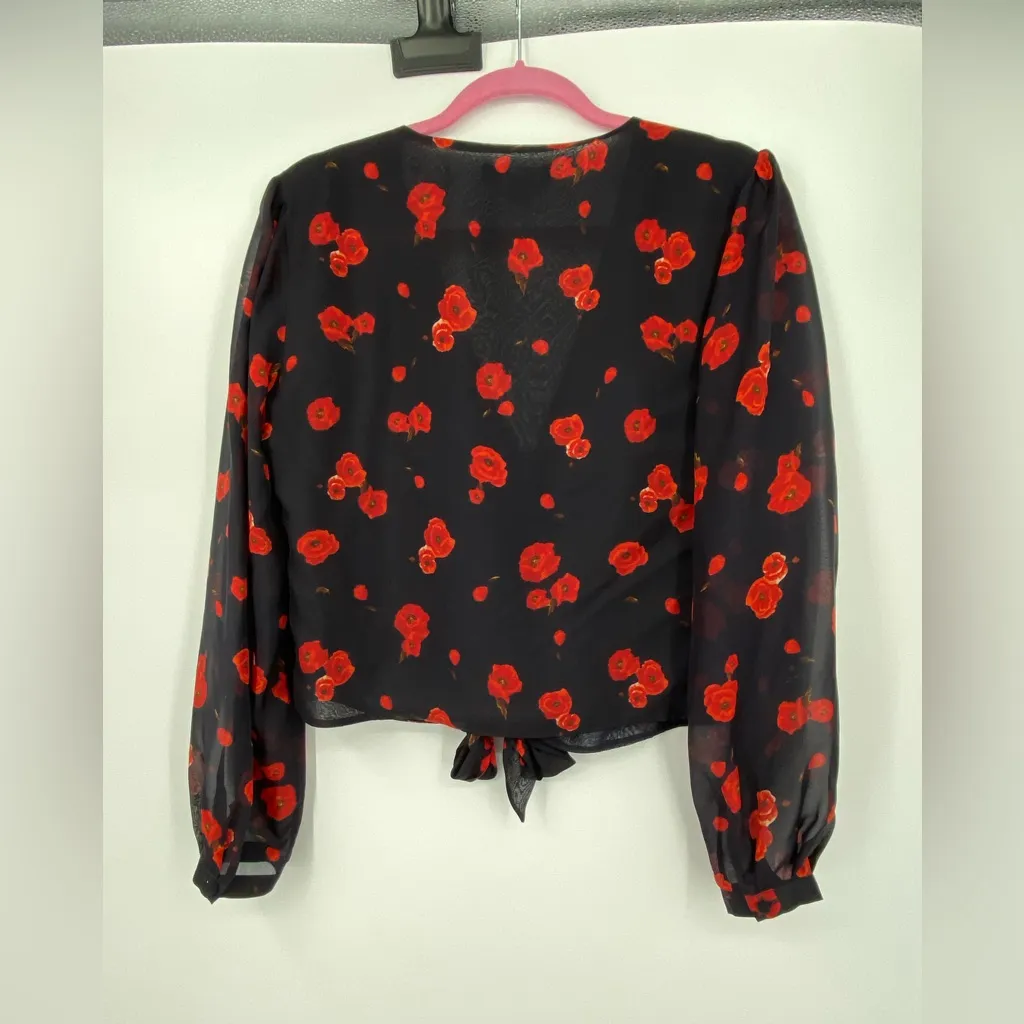 Intermix Silk Blouse, v neck, button front, long sleeve, size‎ Large - Image 2