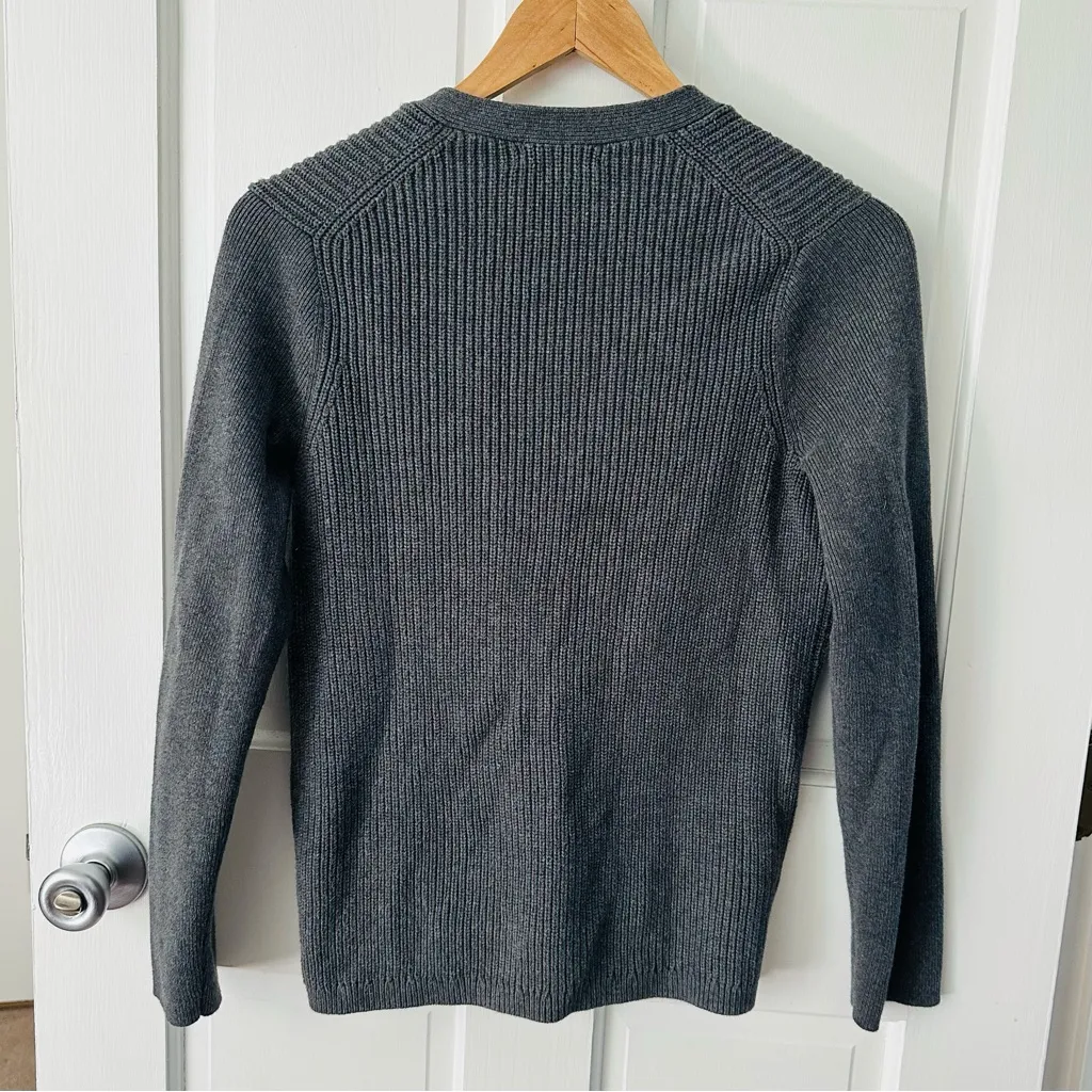 Lands’ End Ribbed Knit Gray Cardigan Sweater 100% Cotton V-Neck Size S - Image 2