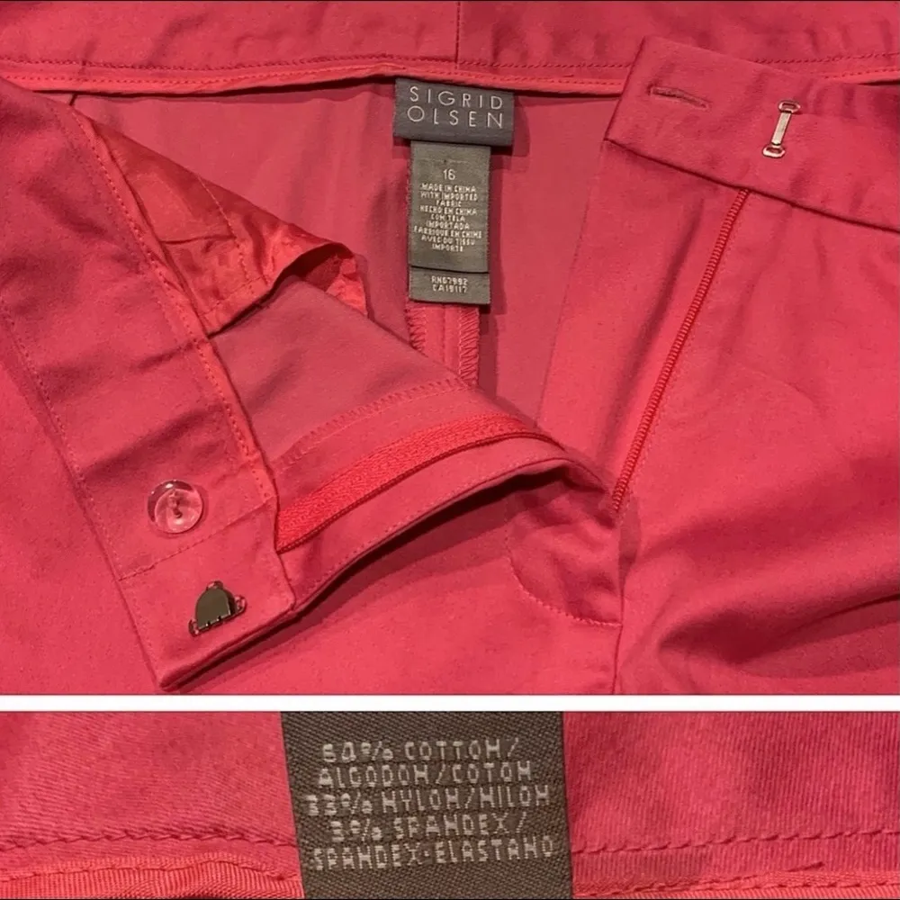 Sigrid Olsen Stretch Pink Sateen Pants Size 16 - Image 9