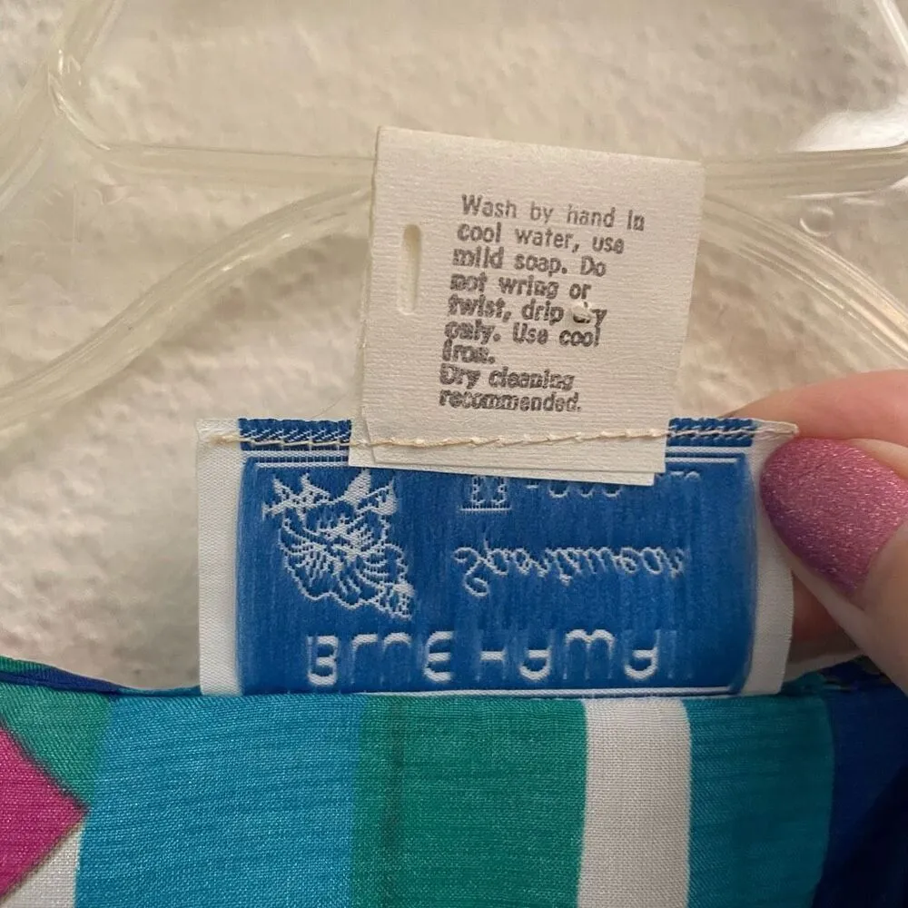 Vtg Blue Hawaii Blouse Womens S boxy bright multicolored side tie kimono sleeves Blue - Image 8