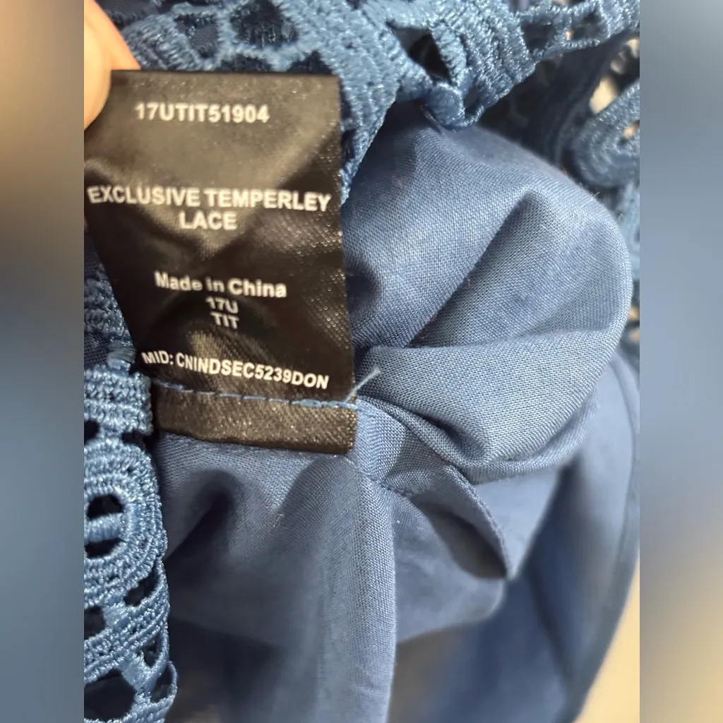 Temperley London Lace Mini Dress Blue Cap Sleeve 💯 Cotton Lined. Sz 6 US 10 UK - Image 9