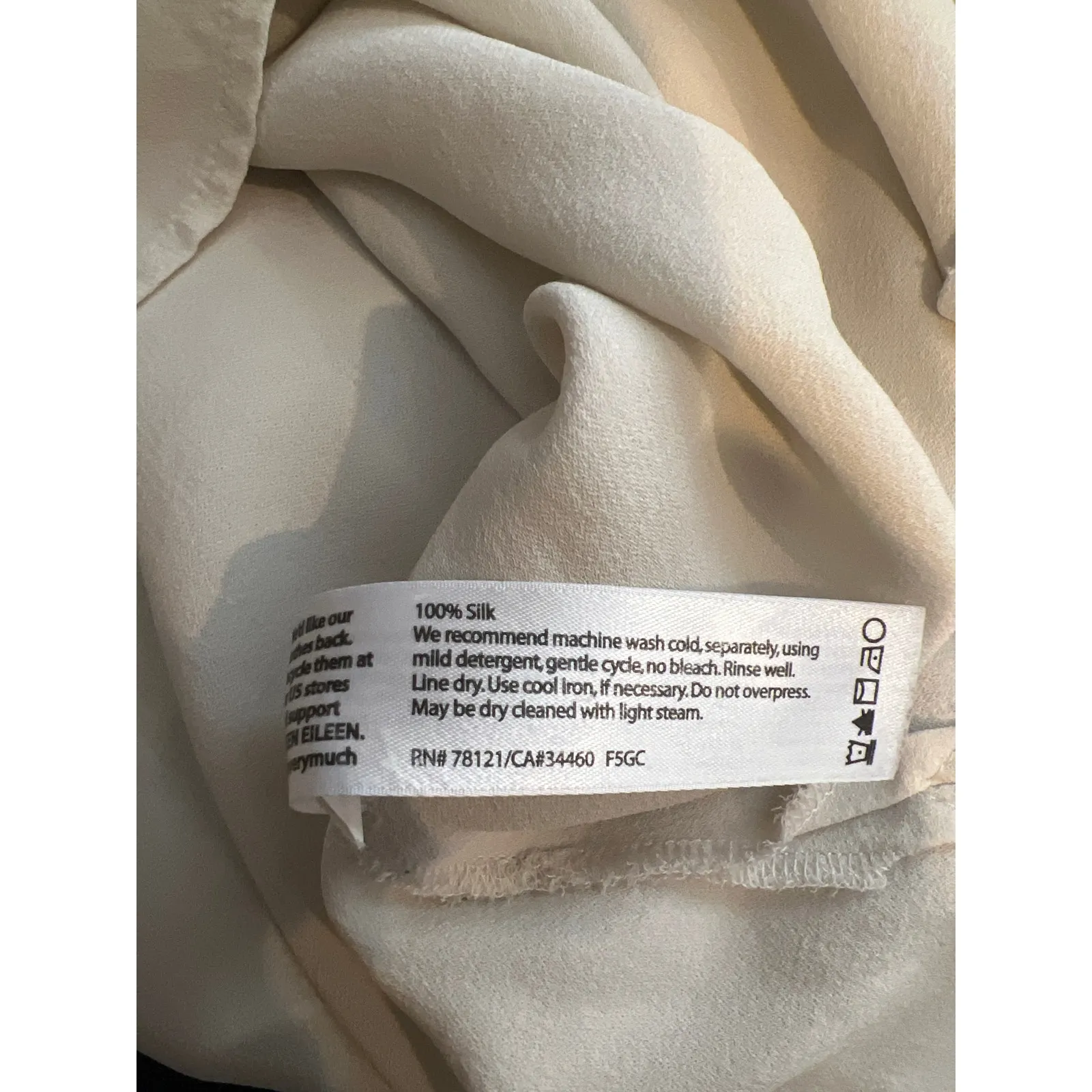 Eileen Fisher Silk Georgette Tank Top Large Crepe Bateau Neck Ivory Blouse Shirt - Image 5