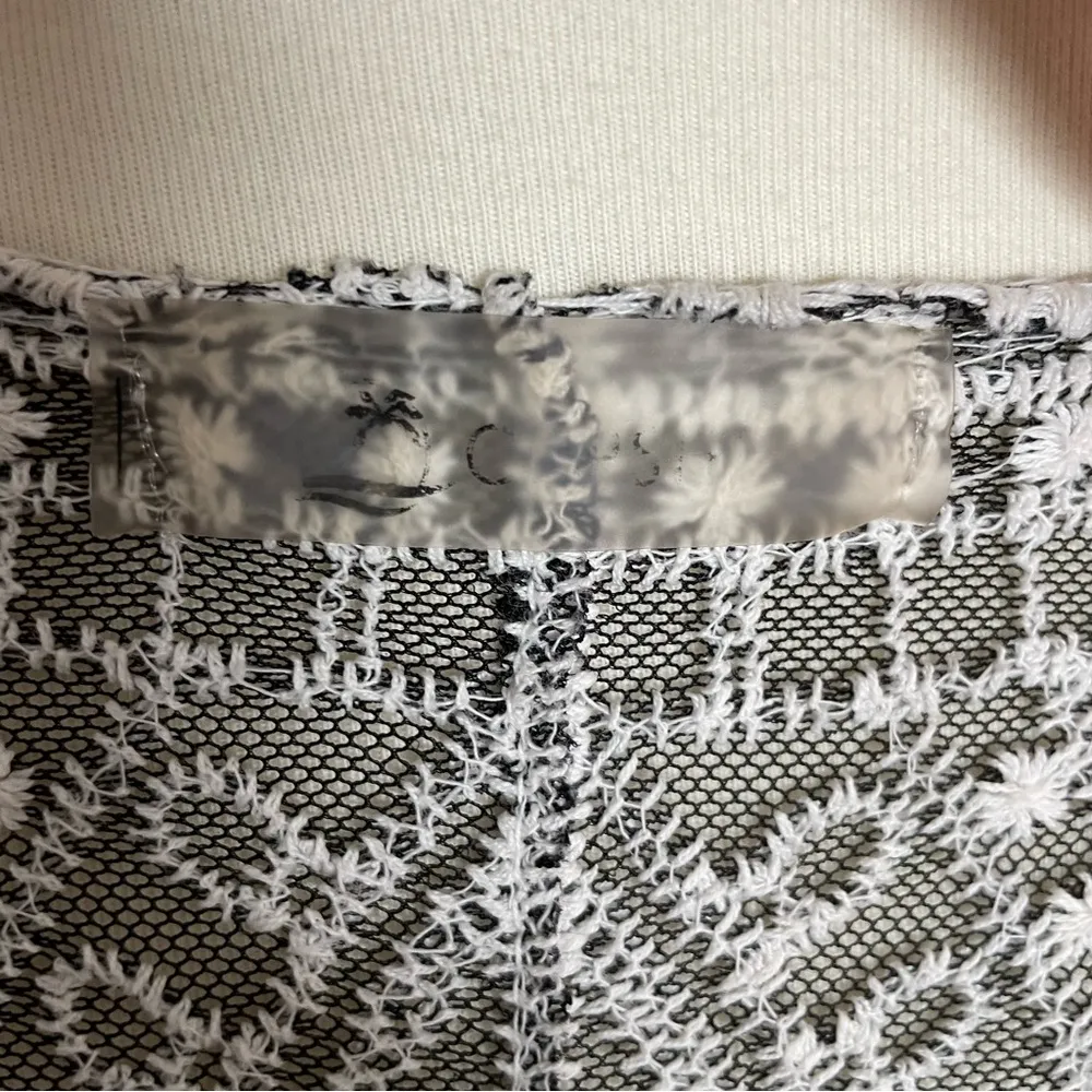 Kimono Cardigan Coverup Long Sheer Crocheted Mesh Boho Hippie Floral Black White Size M - Image 9