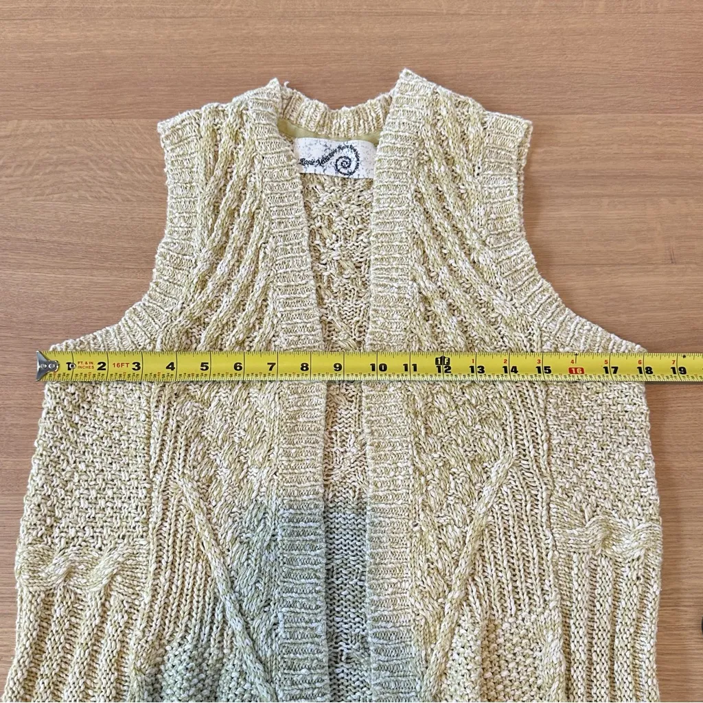 Anthropologie Rosie Neira Open Knit Cardigan Sweater M/L Long Yellow/Green Boho - Image 12