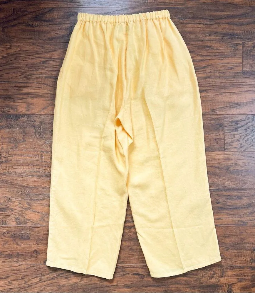 FLAX • Classic Floods Pants yellow 100% linen lagen look wide leg loose pull on - Image 7