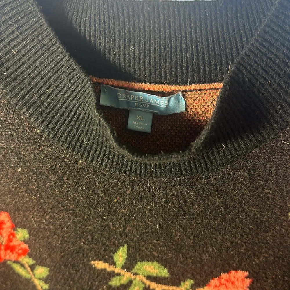 Draper James RSVP Sleeveless Sweater Vest Size XL Black Floral Print High Neck - Image 9