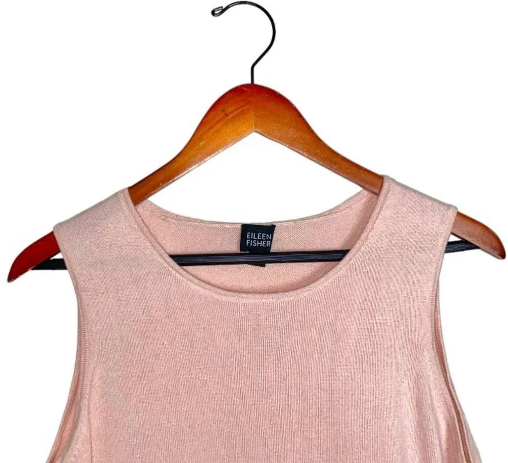 Eileen Fisher Pink Rolled Hem Silk & Cashmere Knit Blend Sleeveless Tank Top - Image 4