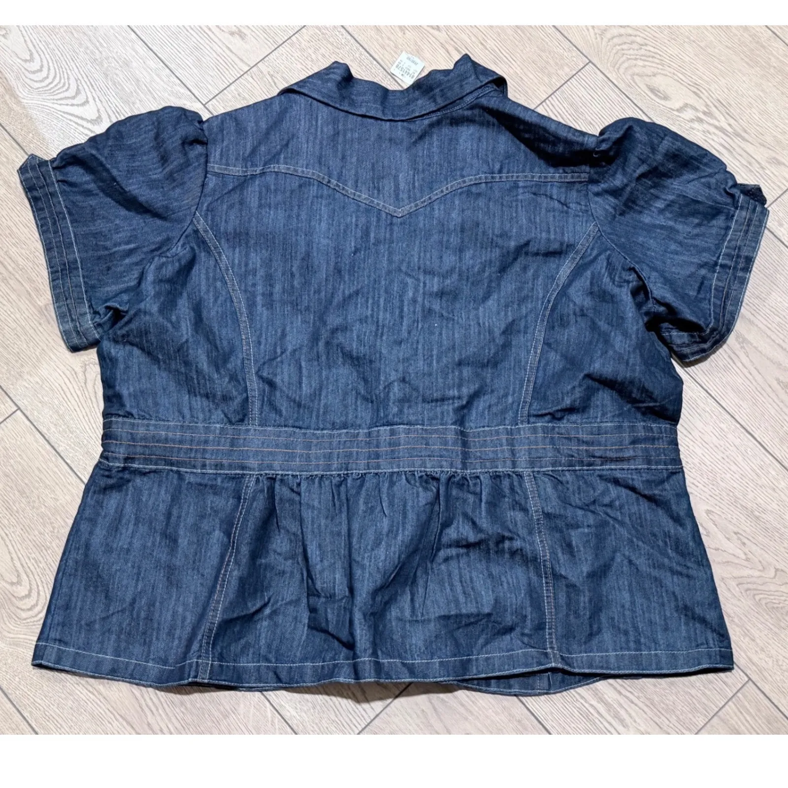 ROOMMATES Denim Jean Jacket Blazer Puff Sleeve Belted Womens Plus Size 3X NEW - Image 4