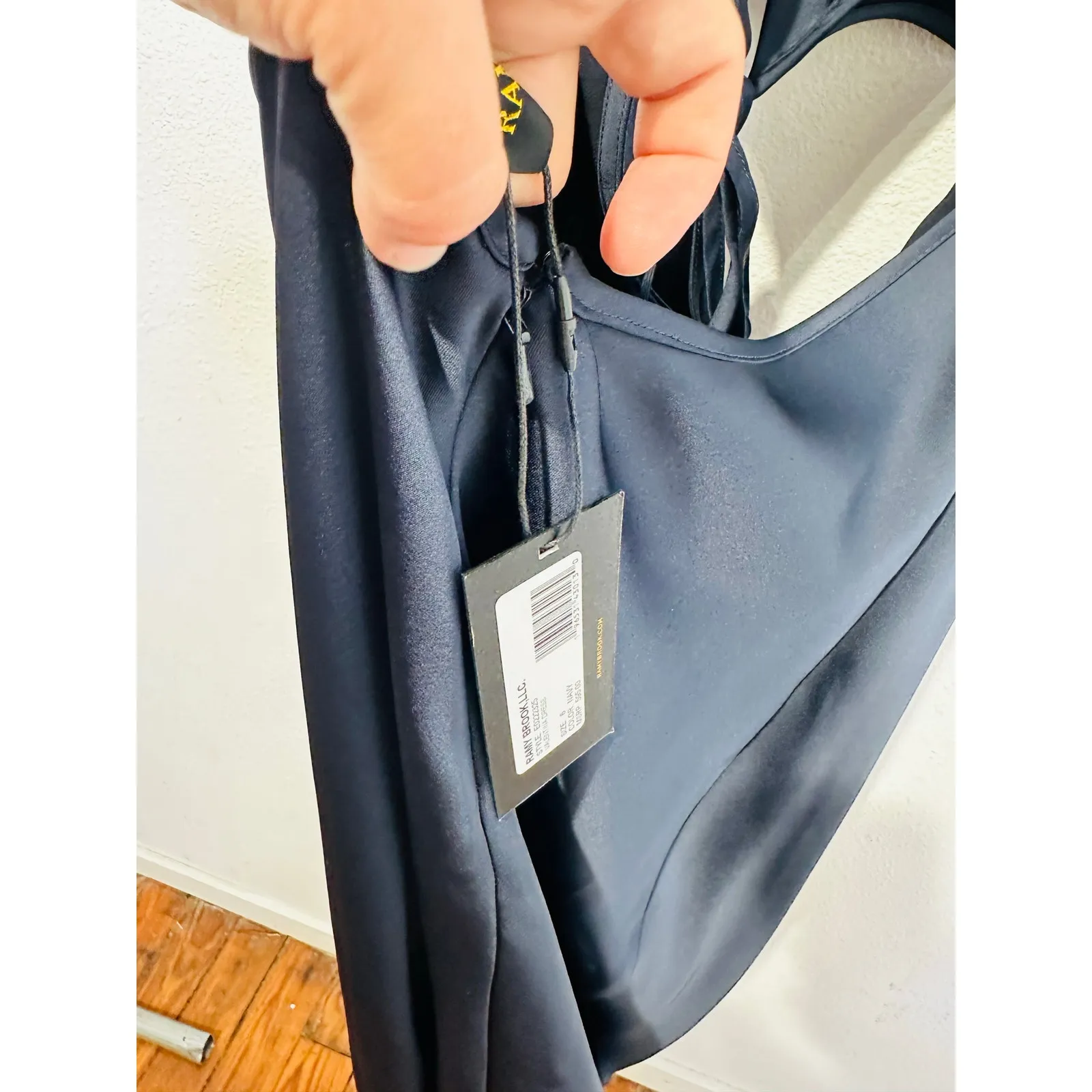 NWT RAMY BROOK Dark Navy Blue Plunging Neckline Halter Tie Valentina Gown Size 6 - Image 8