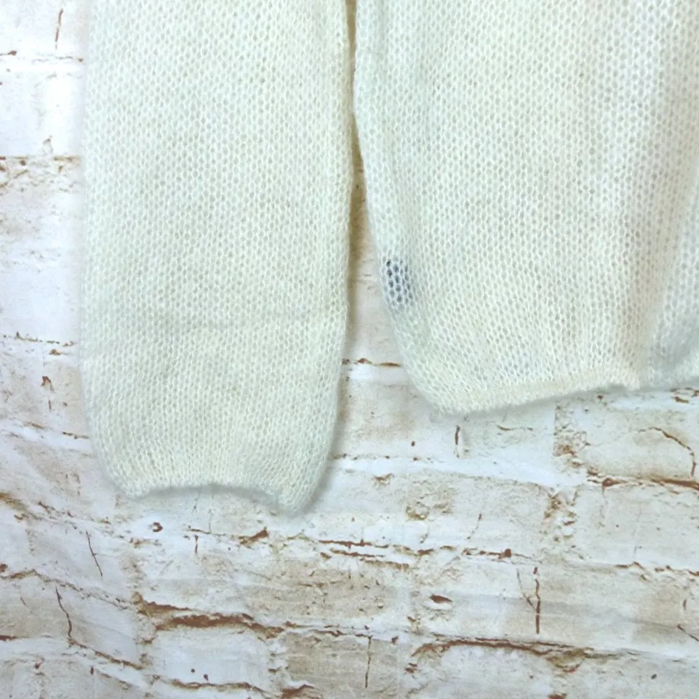 Wooden Ships Open Knit Sweater Women S M Ivory Mohair Wool Alice Elastic Hem - Image 7