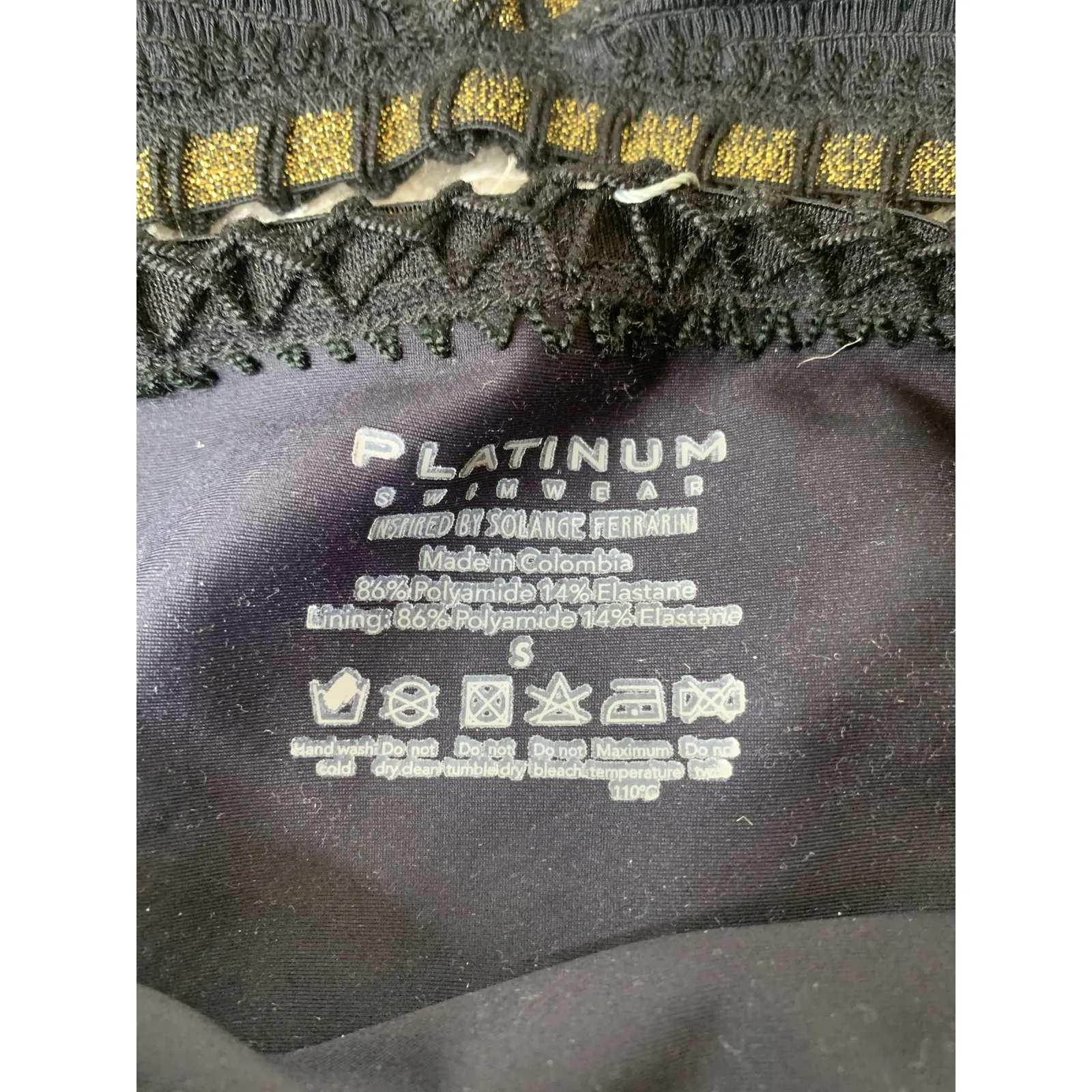 NWT Pilyq Platinum Bikini Black Gold Crochet Triangle Tie Bikini Bottom Sz Small - Image 4