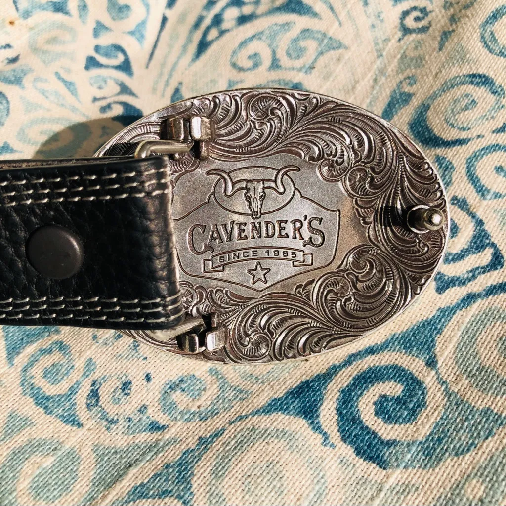 CAVENDERS CLASSIC WESTERN LEATHER BELT BLACK SILVER BULL RIDING BUCKLE 30 - Image 6