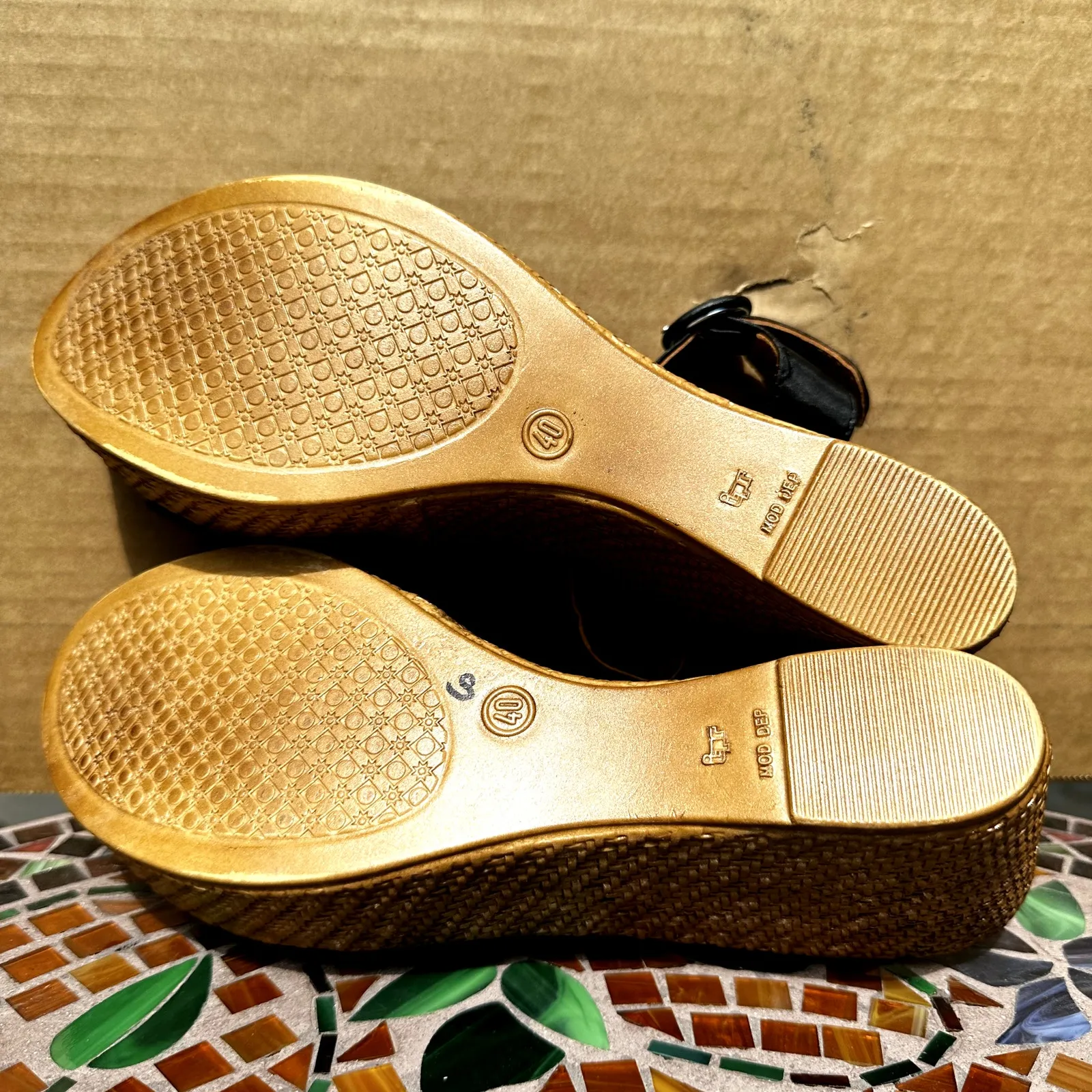 Sundance Wedges Sandals Satin Strappy Ankle Buckle Strap Black 40 9.5 NWOT - Image 6