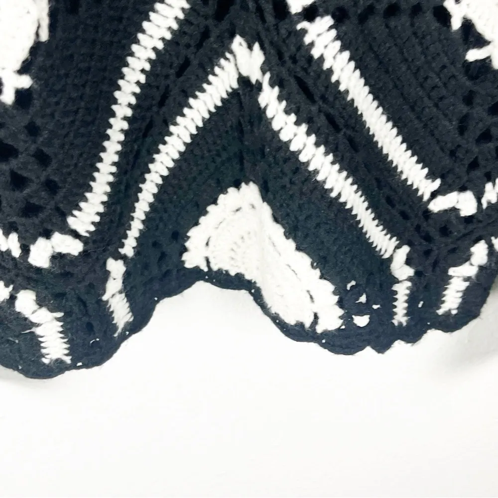 BOSTON PROPER Black White Crochet Knit Ribbed Long Sleeves Sweater, Size Small - Image 6