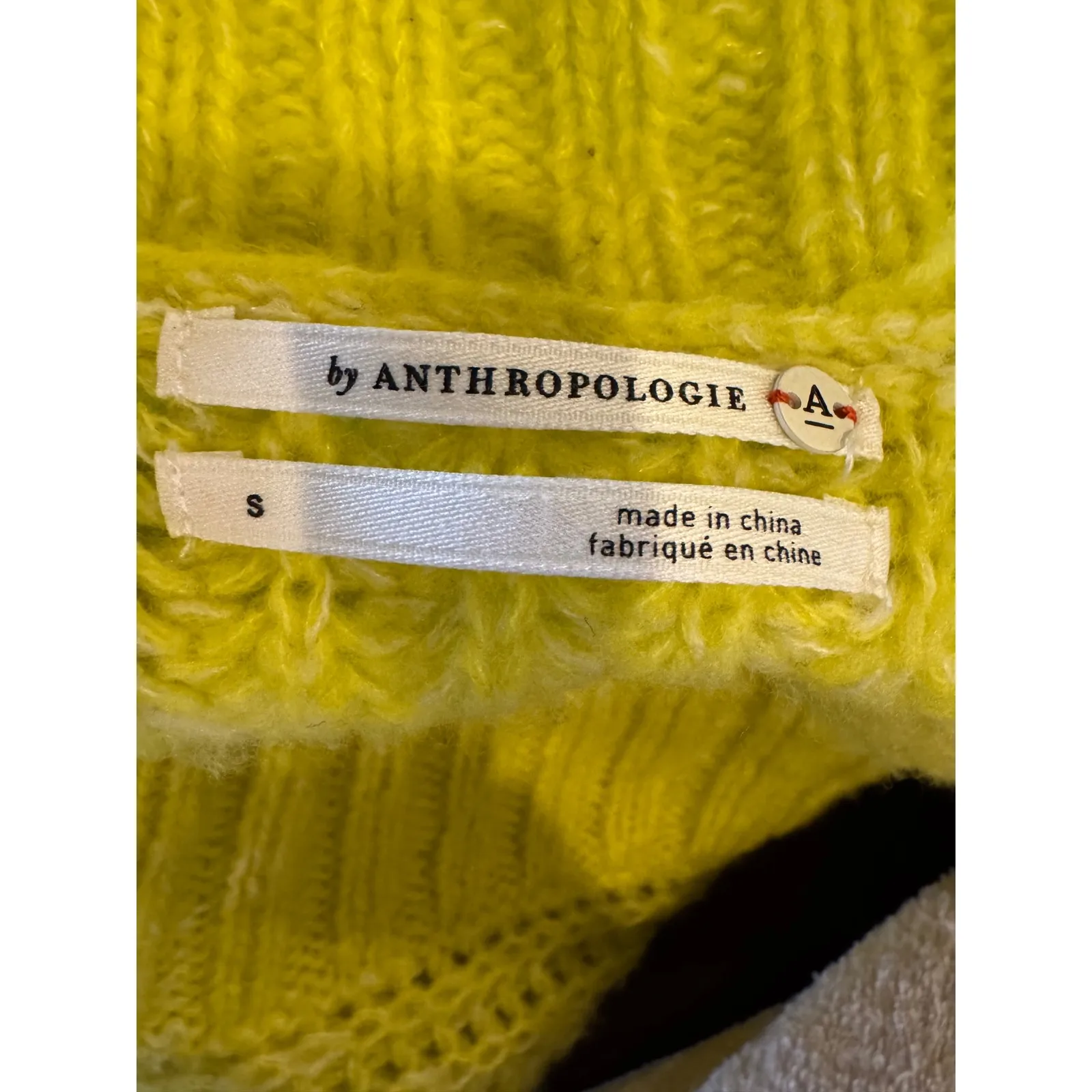 Anthropologie Sweater Women Small Yellow Neon Honore Ribbed Wool Blend Preppy - Image 9