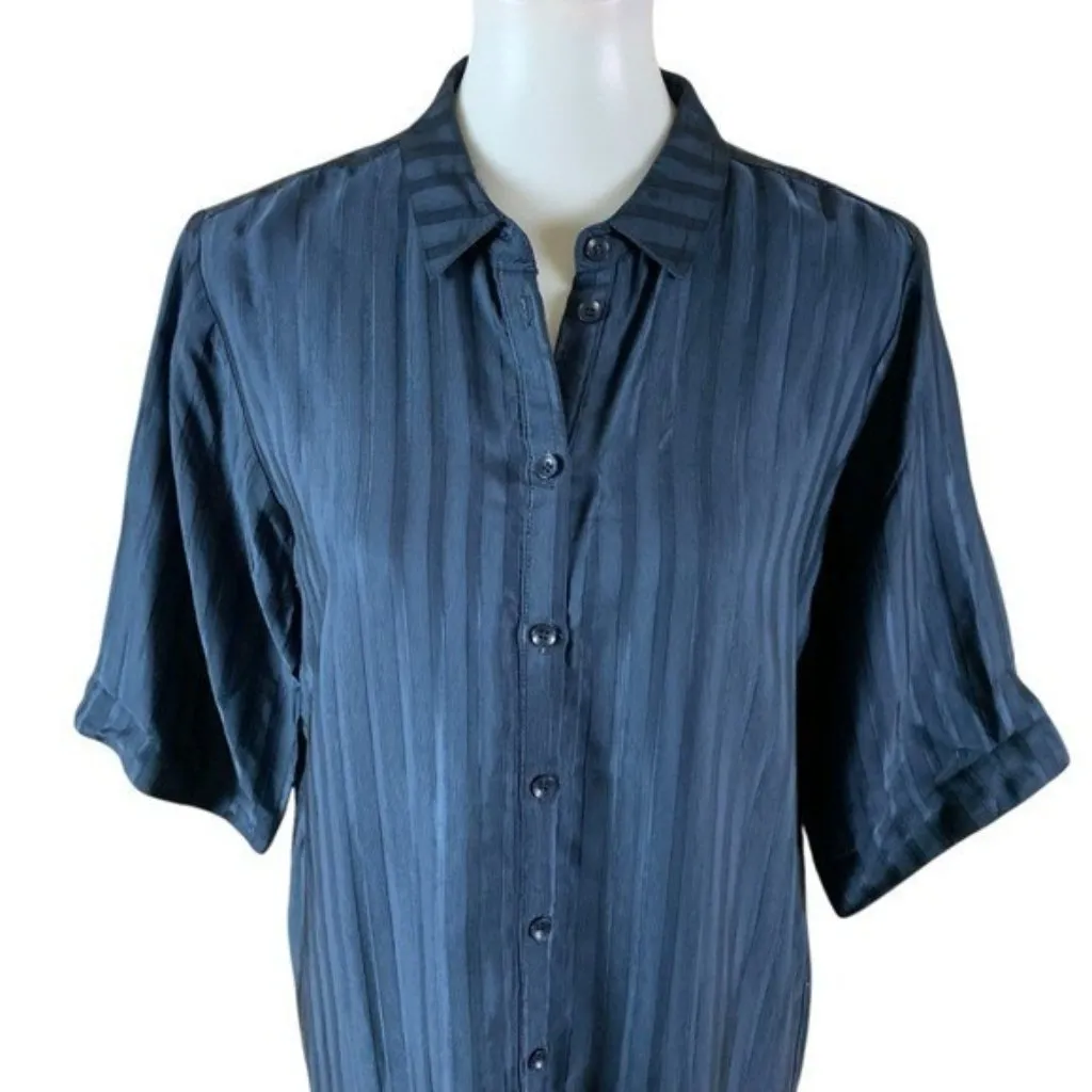 Storm And‎ Marie Navy Striped Button Front Shirt Dress Modest Preppy Medium NWT Blue - Image 2