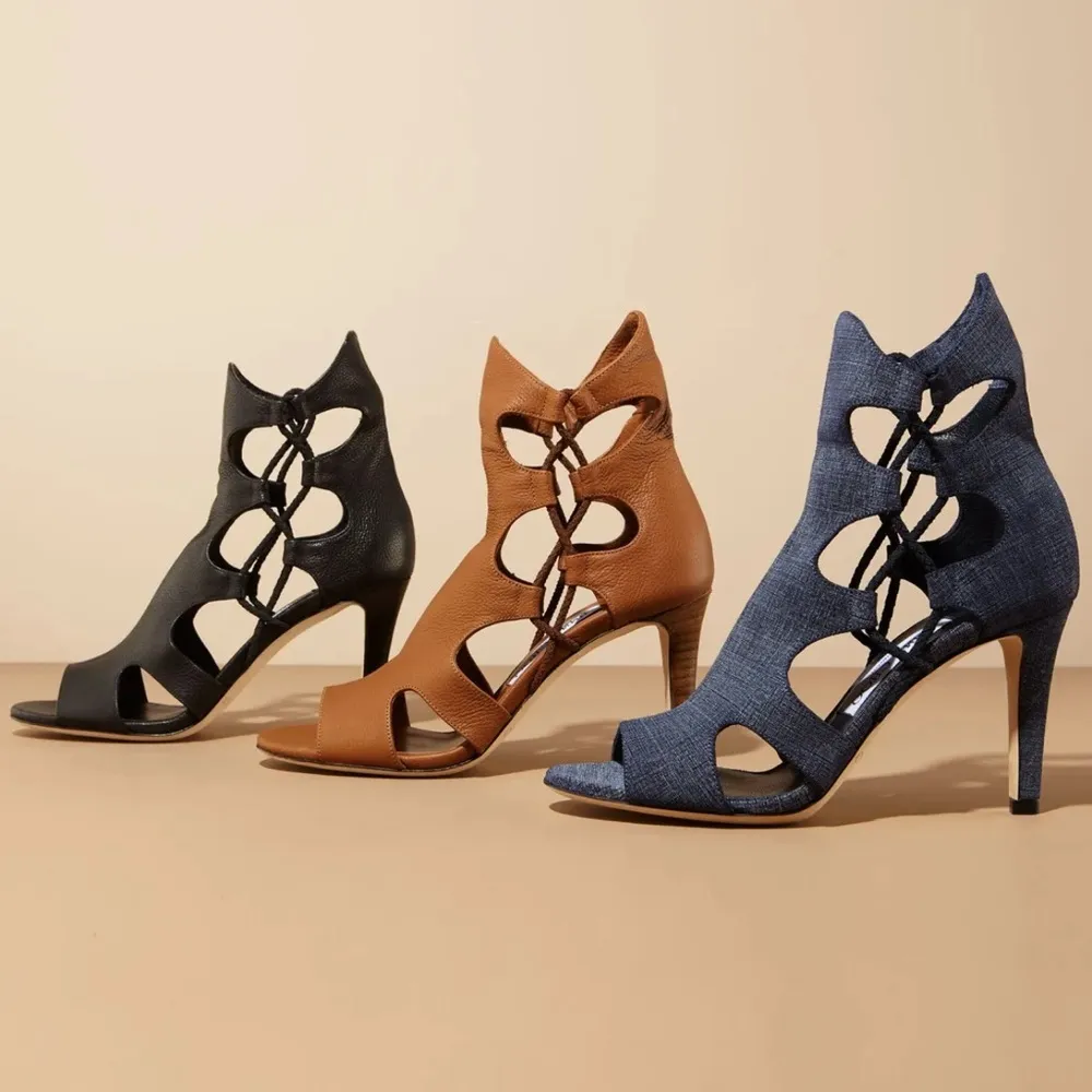 Jimmy Choo Lucky Soft Napa Leather Gladiator Open Toe Heels Tan Brown sz 39 - Image 4