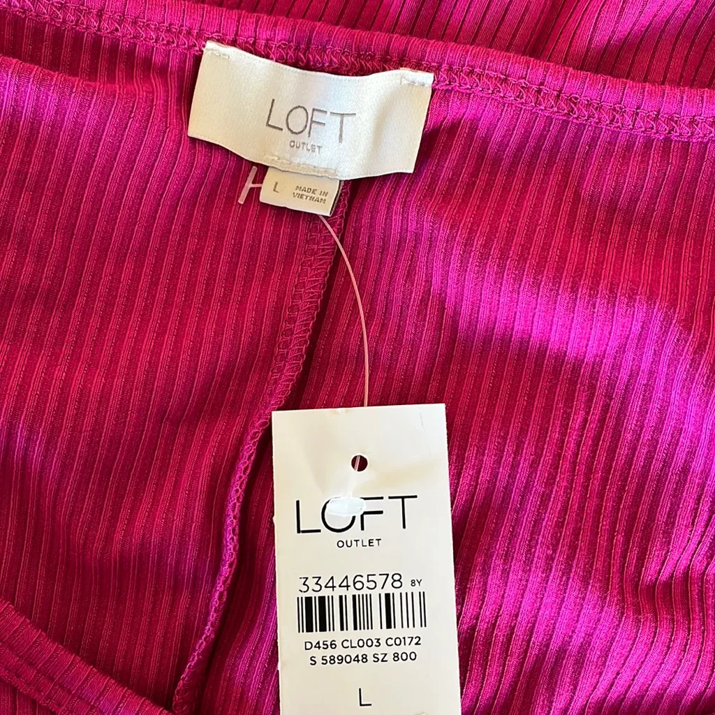 NWT LOFT RIBBED MAXI DRESS SIDE SLIT IN FUCHSIA LARGE - Image 5