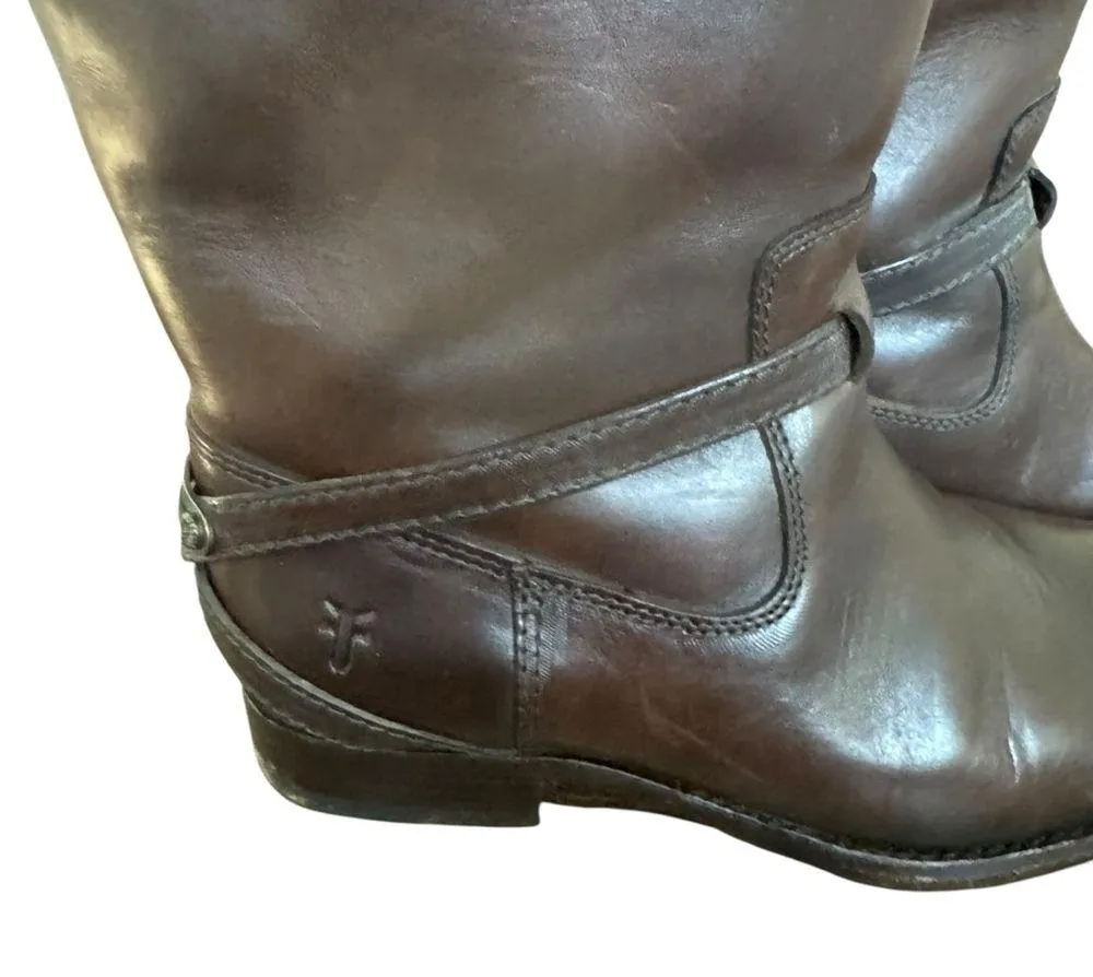 FRYE - Lindsay Plate Knee-High Boot Dark Brown Riding Leather Size 7 - Image 3