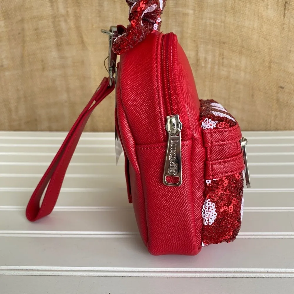 Disney Loungefly Minnie Mouse Wristlet Red White Sequin Polka Dots NEW - Image 3
