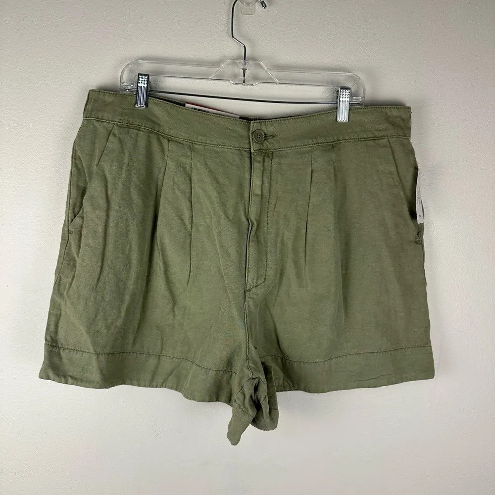 Joie Pleated Chino High Rise Green Cotton Linen Casual Shorts Women’s Sz XL - Image 2