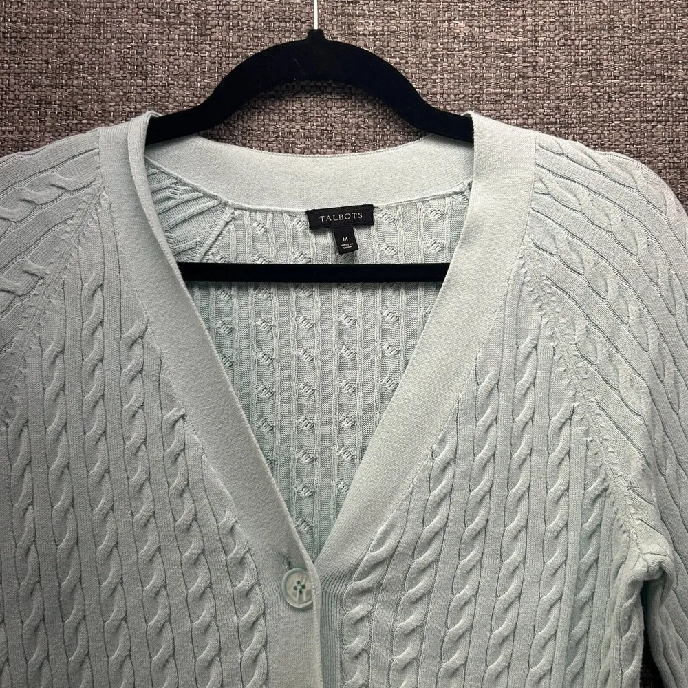 Talbots Women Cable Knit Cardigan Sweater Size Medium Fisherman Preppy Soft Girl - Image 3